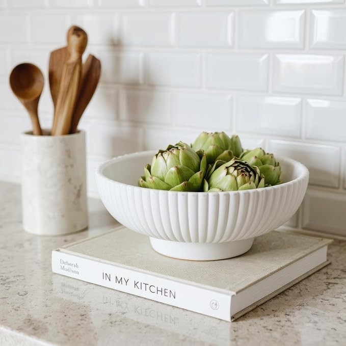 Decorative Concrete Fruit Bowl For Kitchen Counter Or Table Decor – Premium Quality Large Key Bowl Elevates Your Modern/Farmhouse Home Decoration, Showcasing Fruit or Seasonal Centerpieces in Style