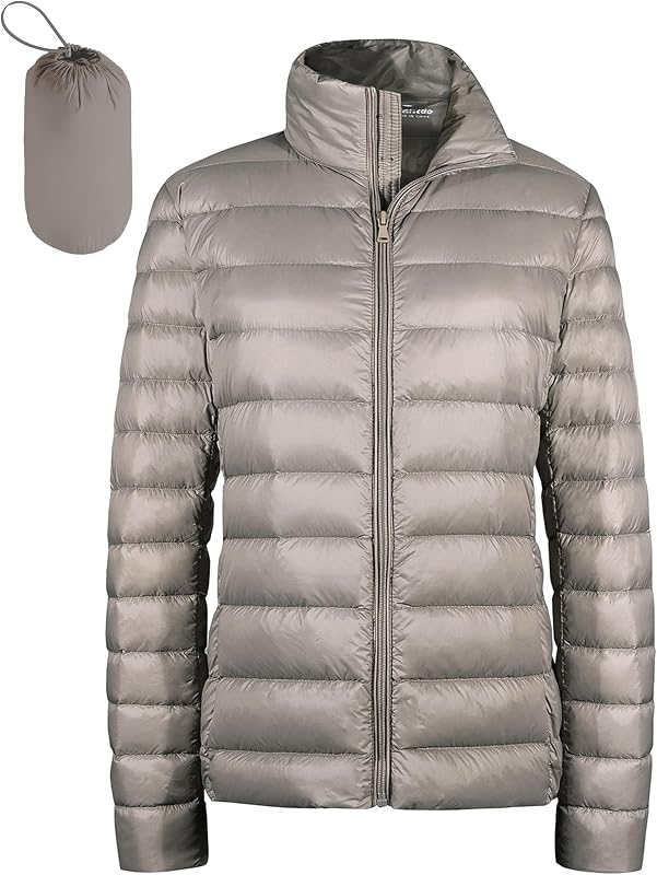 Wantdo campera acolchada plegable para mujer campera corta ultraligera de plumón | Plegable, con bolsa de transporte, ajuste ajustado, uso en climas fríos suaves, cuello alto, para viajes y uso diario, ligero