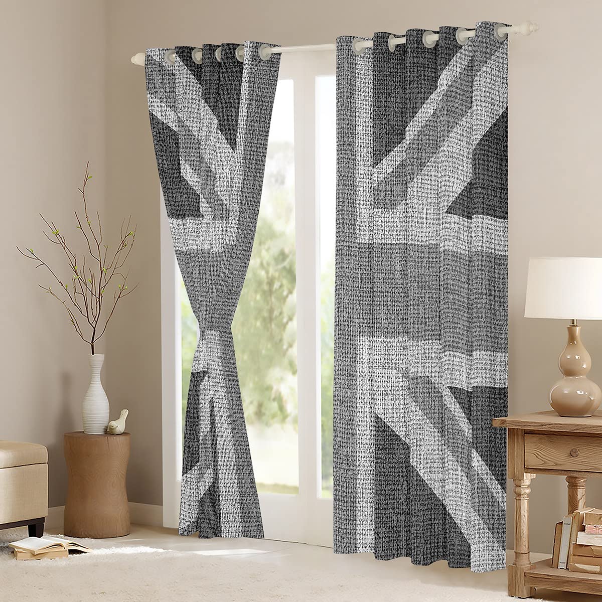 Loussiesd United Kingdom Flag Curtain Union Jack Window Drapes Grey UK Flag Window Curtains for Bedroom Living Room For Kids Adults Geometric Window Treatments,W46*L72 - Image 3