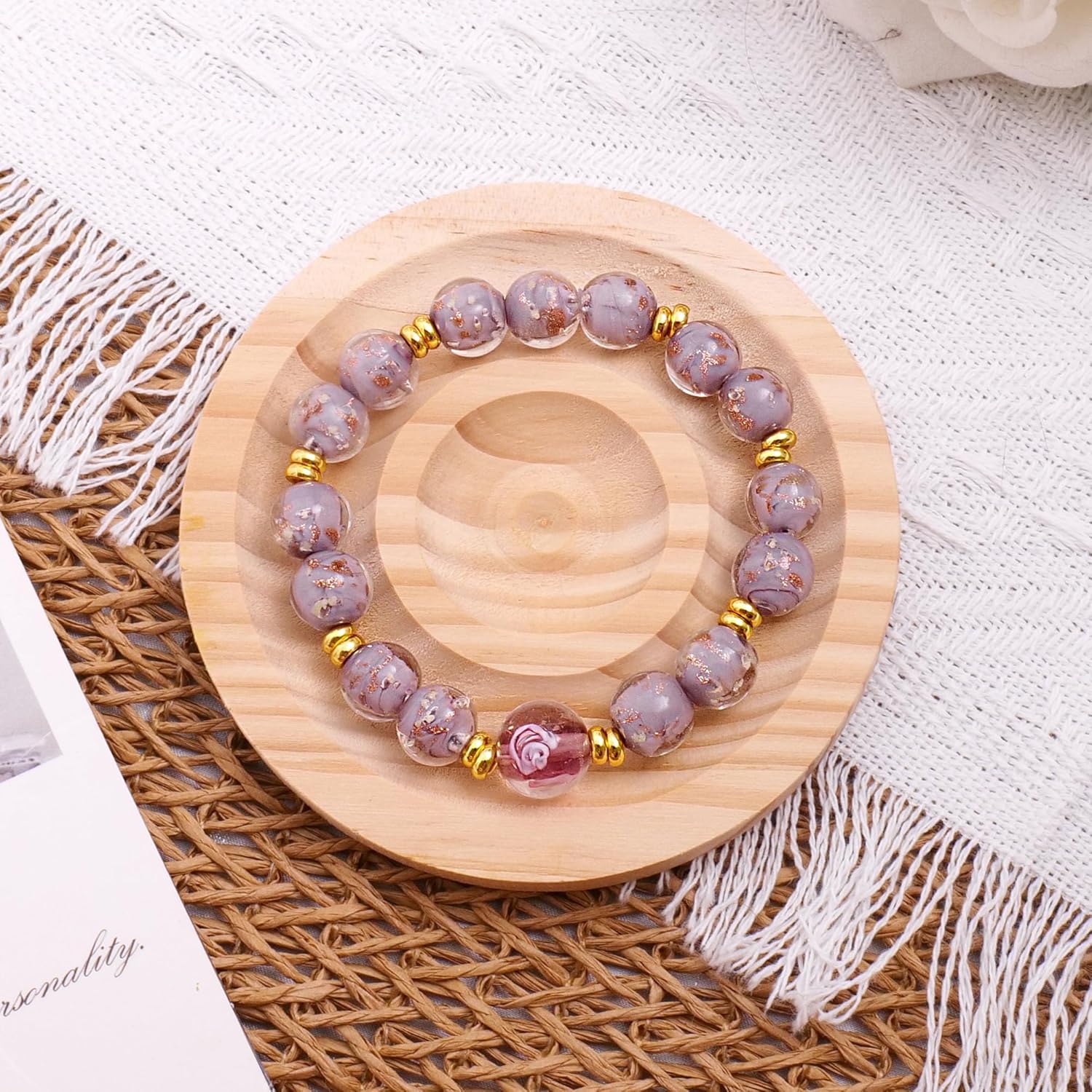 Glow in the Dark Glass Bead Bracelets for Women Elastic Bracelet 10MM Luminous Healing Crystal Beaded Bracelet Jewelry Gift - Image 2