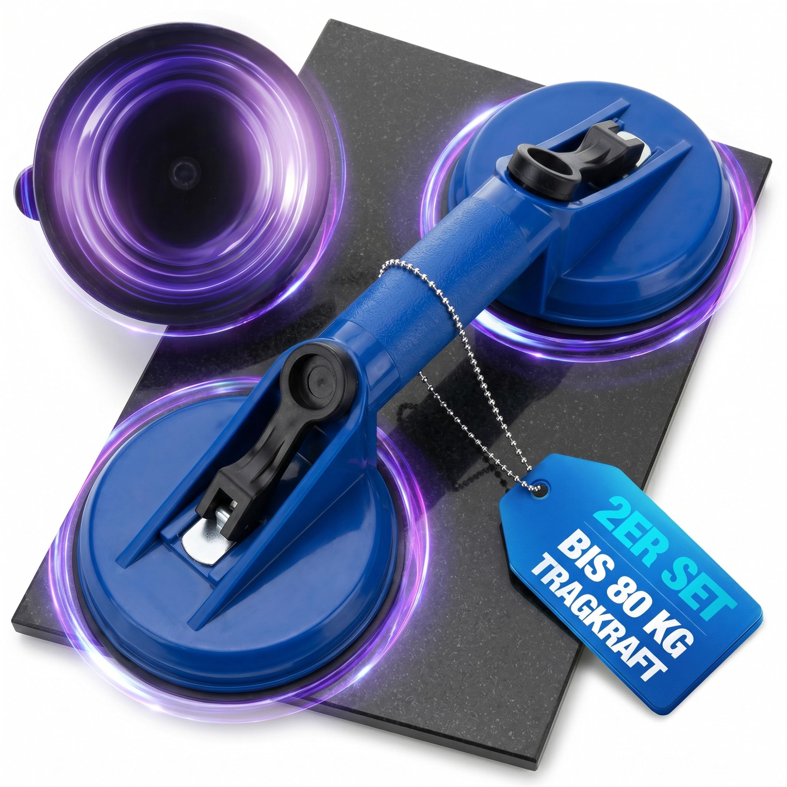 NTG Professional Suction Lifter Set of 2 - Double Suction Cup up to 60 kg - Glass Lifter & Tile Lifter with 118 mm Suction Plate - Vacuum Lifter for Glass, Tiles & Metal - Ergonomic Disc Lifter