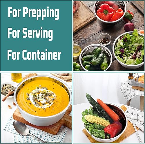 Miniatura 4 de P&P CHEF Tazones de mezcla con tapas, juego de 6, cuencos de mezcla de acero inoxidable y tapas de ajuste y parte inferior de silicona