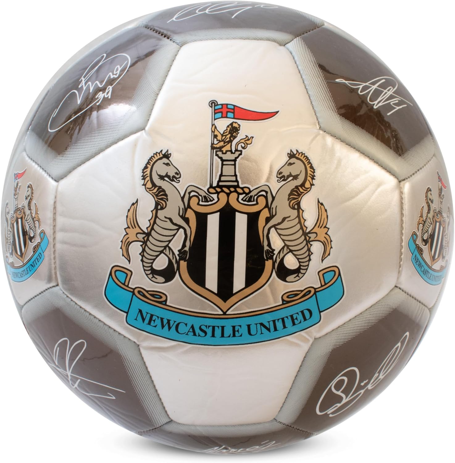 Hy-Pro Officially Licensed Newcastle United F.C. Signature Football - Metallic, Size 5, NUFC, Training, Match, Merchandise, Collectible for Kids and Adults