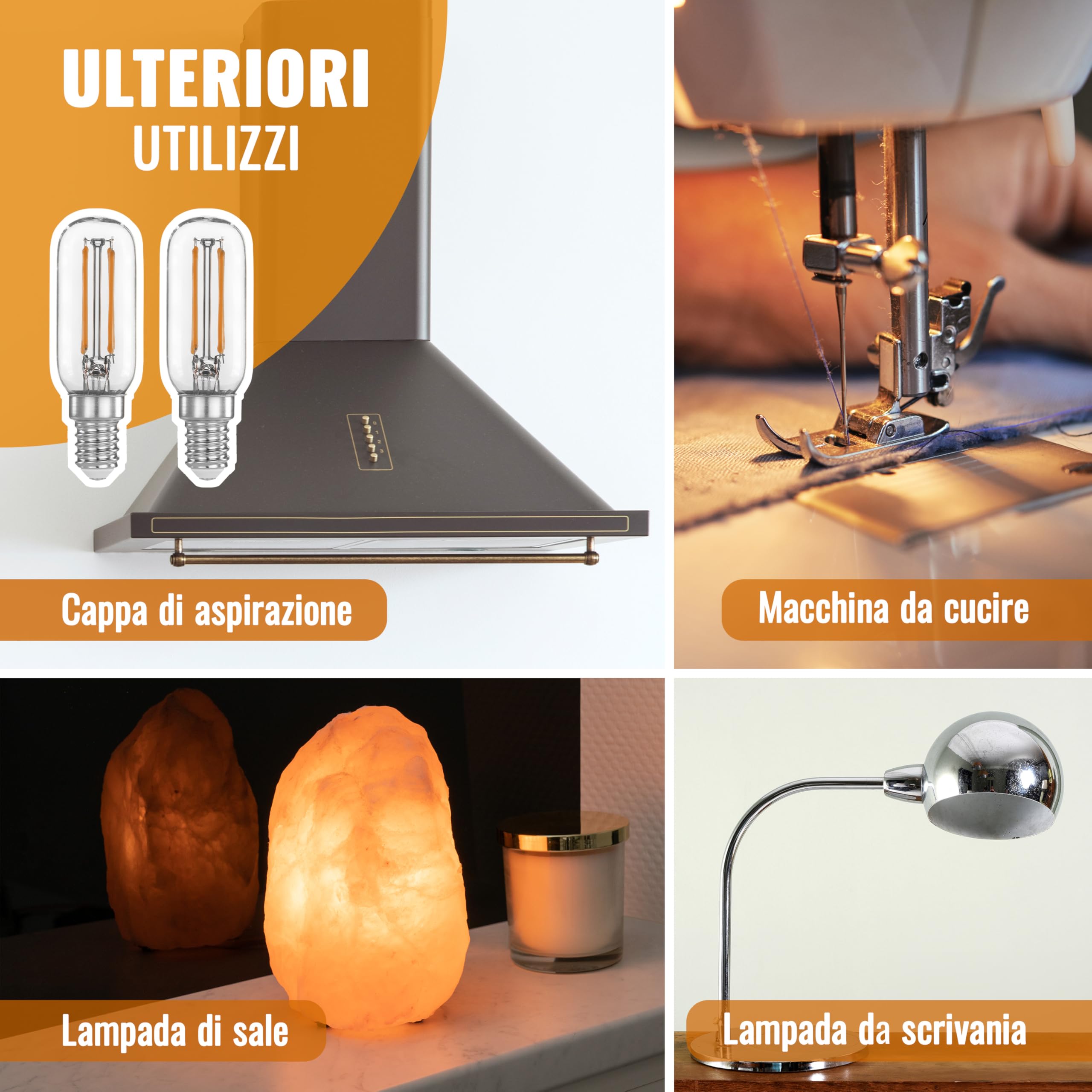 Lampadina Lunga Per Elettrodomestici 40W SES E14 (cappa , Ecc) Wellco. Numero del ricambio