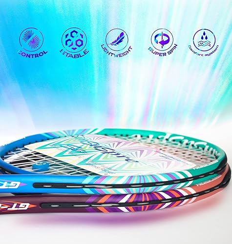 Miniatura 3 de Raqueta de tenis de 27 pulgadas para adultos, paquete de 2 raquetas de tenis para hombres y mujeres, para principiantes y profesionales, con bolsa,