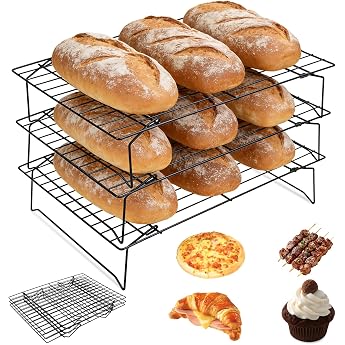 KOUHA Cake Rack Cooling Rack Set 3 Tiers Cooling Rack Rectangular Stackable Reusable Cake Rack Baking Utensils 34 x 24 x 6 cm for Cupcakes Biscuits Grilling Cooling Rack