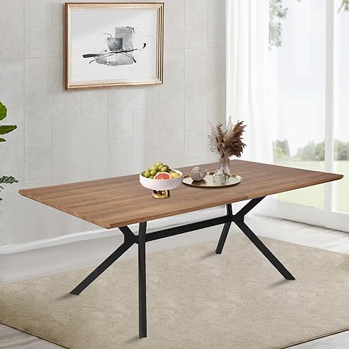 Miniatura 2 de Mesa de comedor rectangular de 71 pulgadas para 6 y 8 pulgadas, mesa de cocina de madera moderna de mediados de siglo con patas cruzadas de metal,