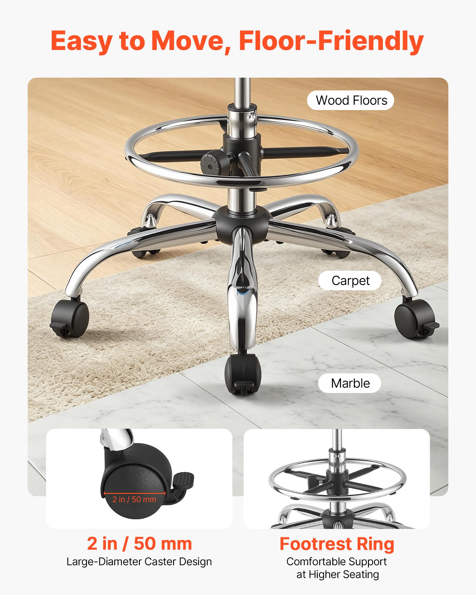 VEVOR Rollhocker 226,8 kg, Arbeitshocker Höhenverstellbar, mit Rückenlehne & Ergonomischem Sitz aus PU-Leder, 360° Drehbar, Ideal für Zahnarztpraxen, Kosmetikstudios & Kliniken, Schwarz