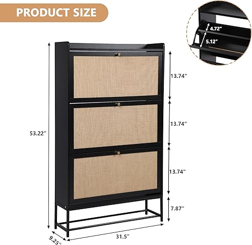 Miniatura 2 de LEVNARY Zapatero con 3 cajones abatibles, organizador independiente de almacenamiento de zapatos para entrada, zapatero estrecho de madera para el