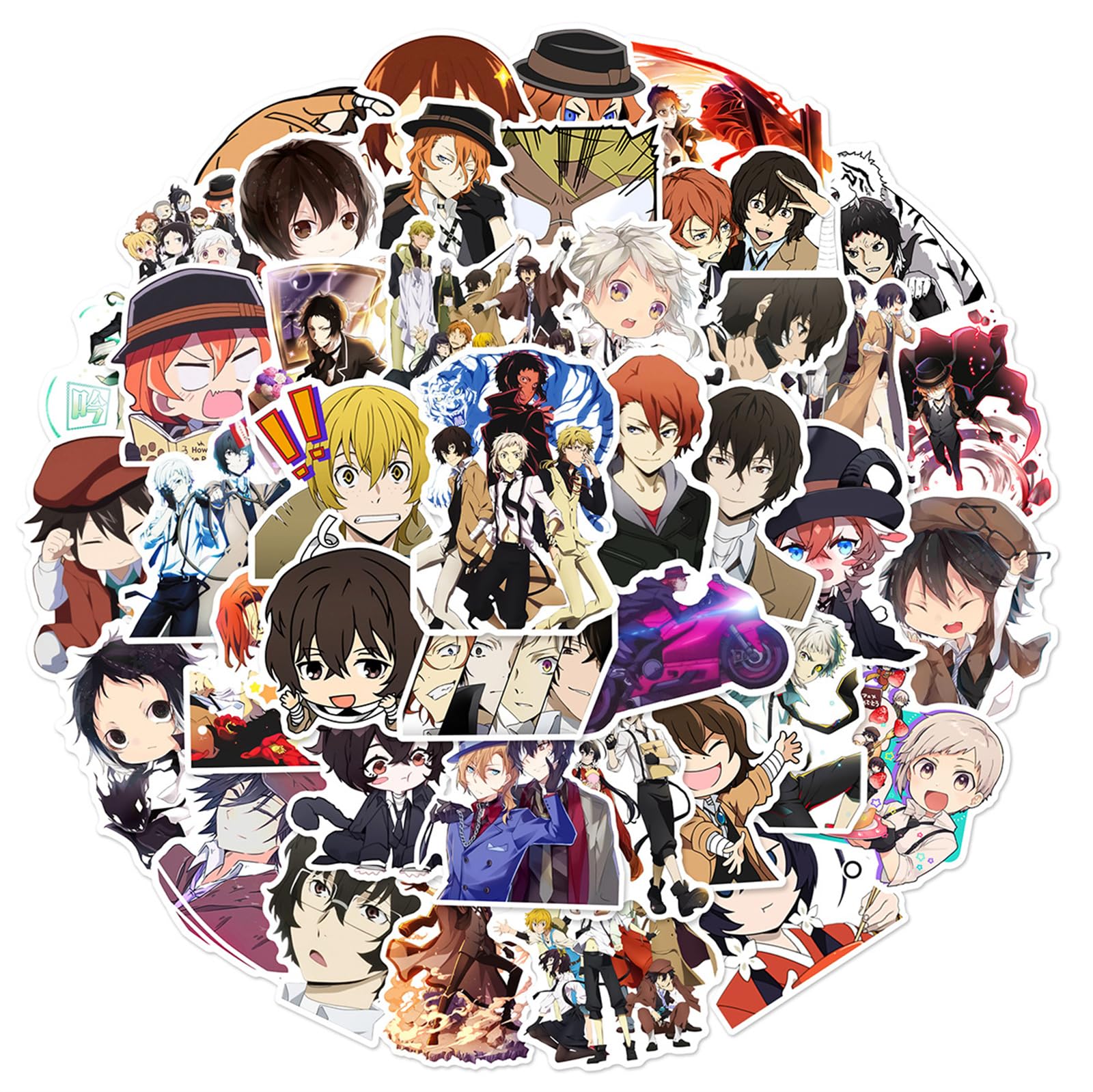 50Pcs Bungo Stray Dogs Stickers,Popular Classic Anime Stickers Waterproof Vinyl Decals for Bumper Cars Computer Scrapbook Guitar Luggage Skateboard Cute Aesthetic Manga Gifts (DG)