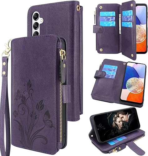Lacass Funda de piel con bolsillo con cremallera para Motorola Moto g Stylus 5G (2023) (morado oscuro)