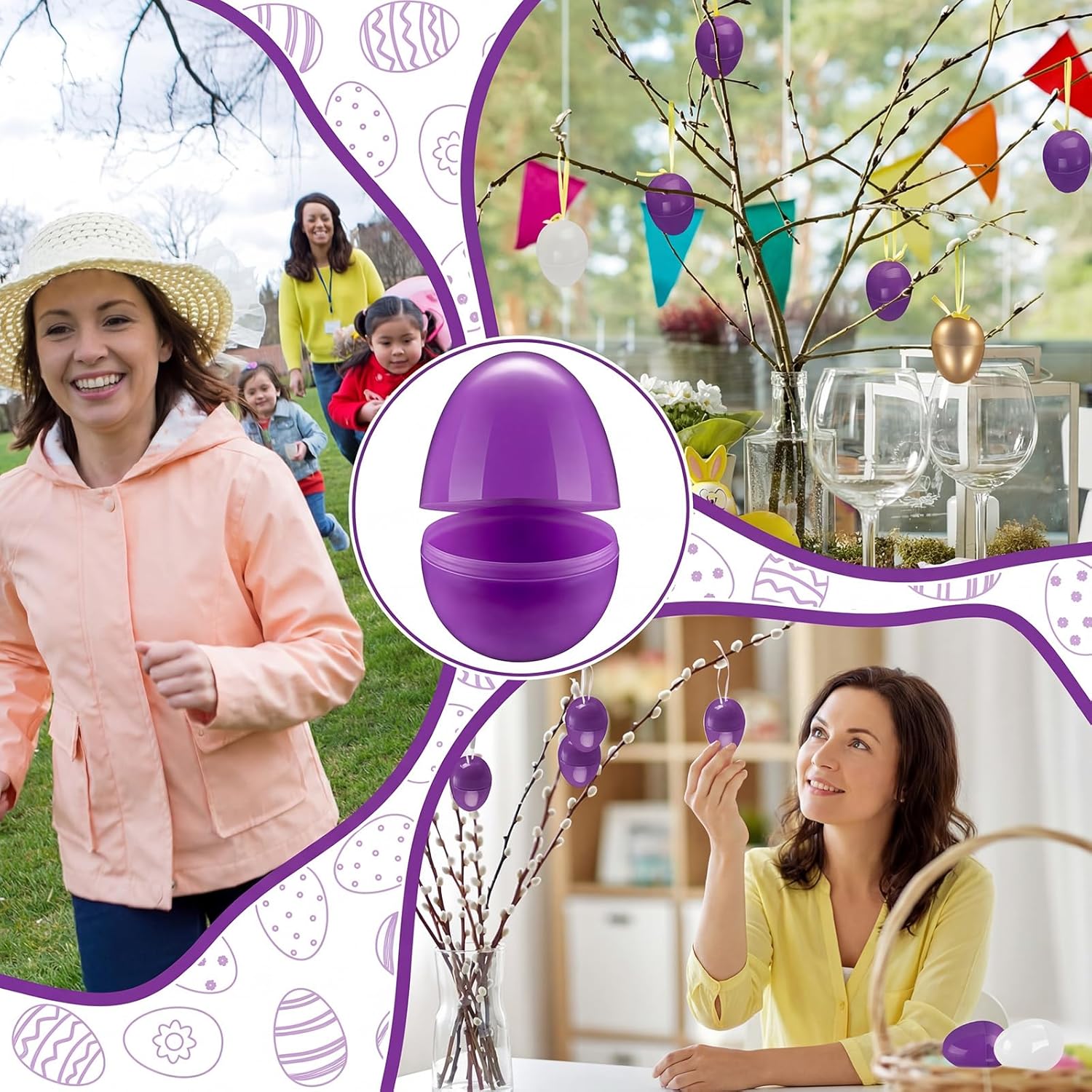 Hiboom 42 Pcs Fillable Easter Eggs Assortment Plastic Easter Surprise Eggs 40 Pcs Colored 1 Golden 1 White Egg Fillable Toys for Egg Hunt Party Favors(Purple)