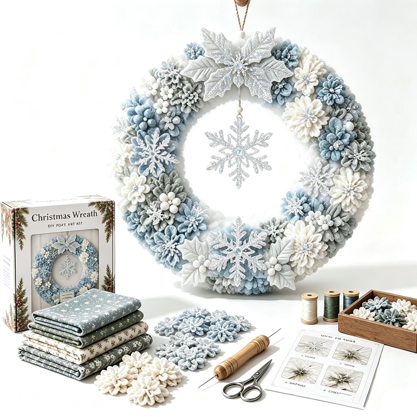 Fabric Poke Art Kit 3D Christmas Wreath DIY for Adults (K)