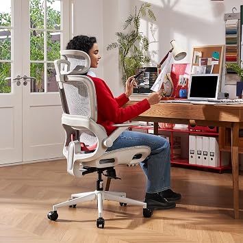 SIHOO B100 Ergonomic Office Chair, Comfy Desk Chair with Adaptive Dynamic Lumbar Support, Computer Chair with Extra Wide Headrest, Flip-Up Armrests, 90-135  Tilt Lock and Breathable Mesh Cushion