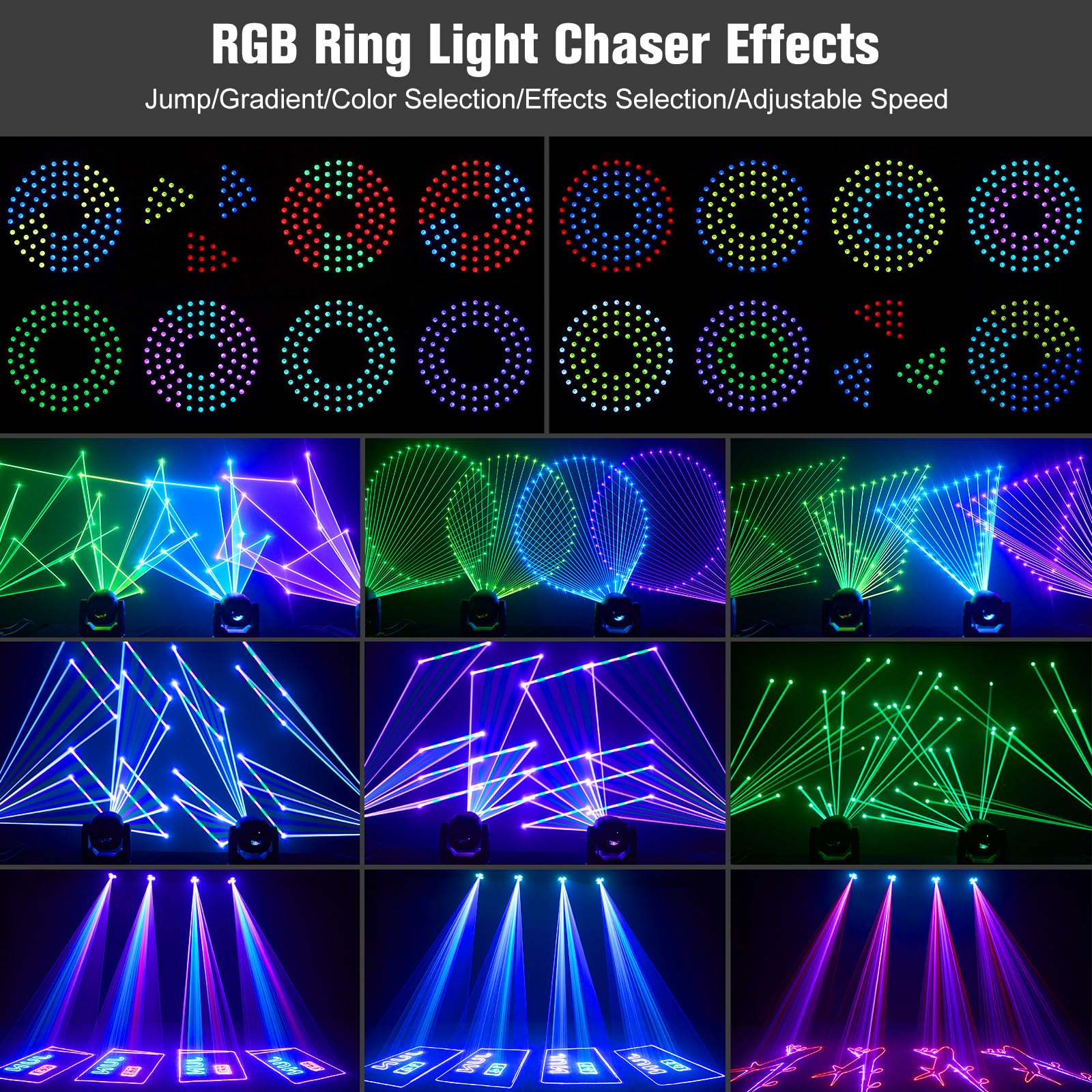 Lyre LED 3D Animation RGB DIY Jeux de Lumière Disco avec Application/DMX Lumière de scène pour Fête, Mariage, Club, Scène, Bricolage