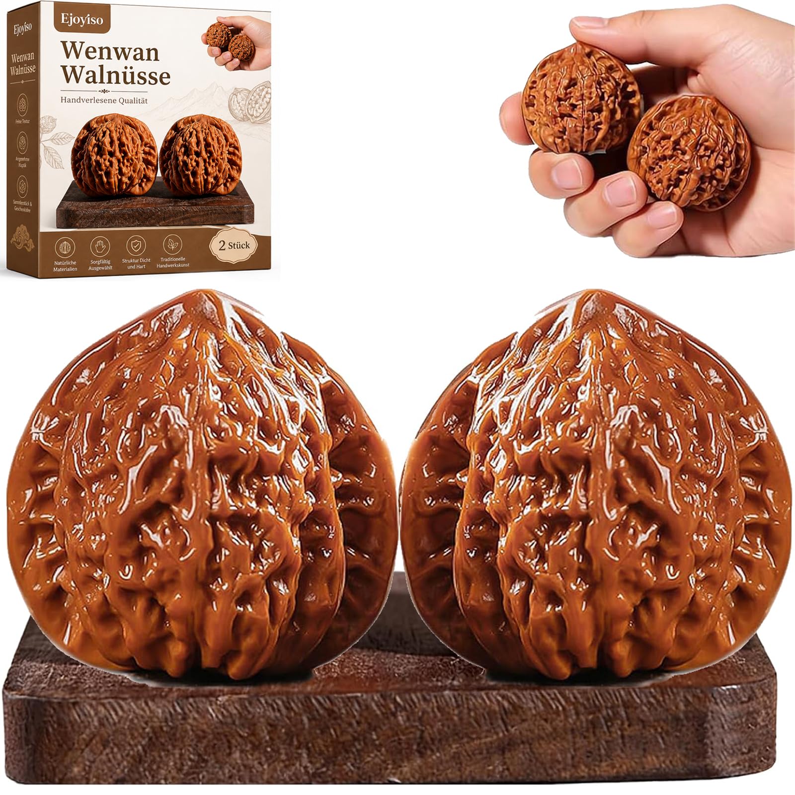 Wenwan Walnüsse, Wenwan Walnut Inkl Geschenkbox & Bürste – EIN Bedeutungsvolles Geschenk Für Väter, ältere Und Sammler (C)