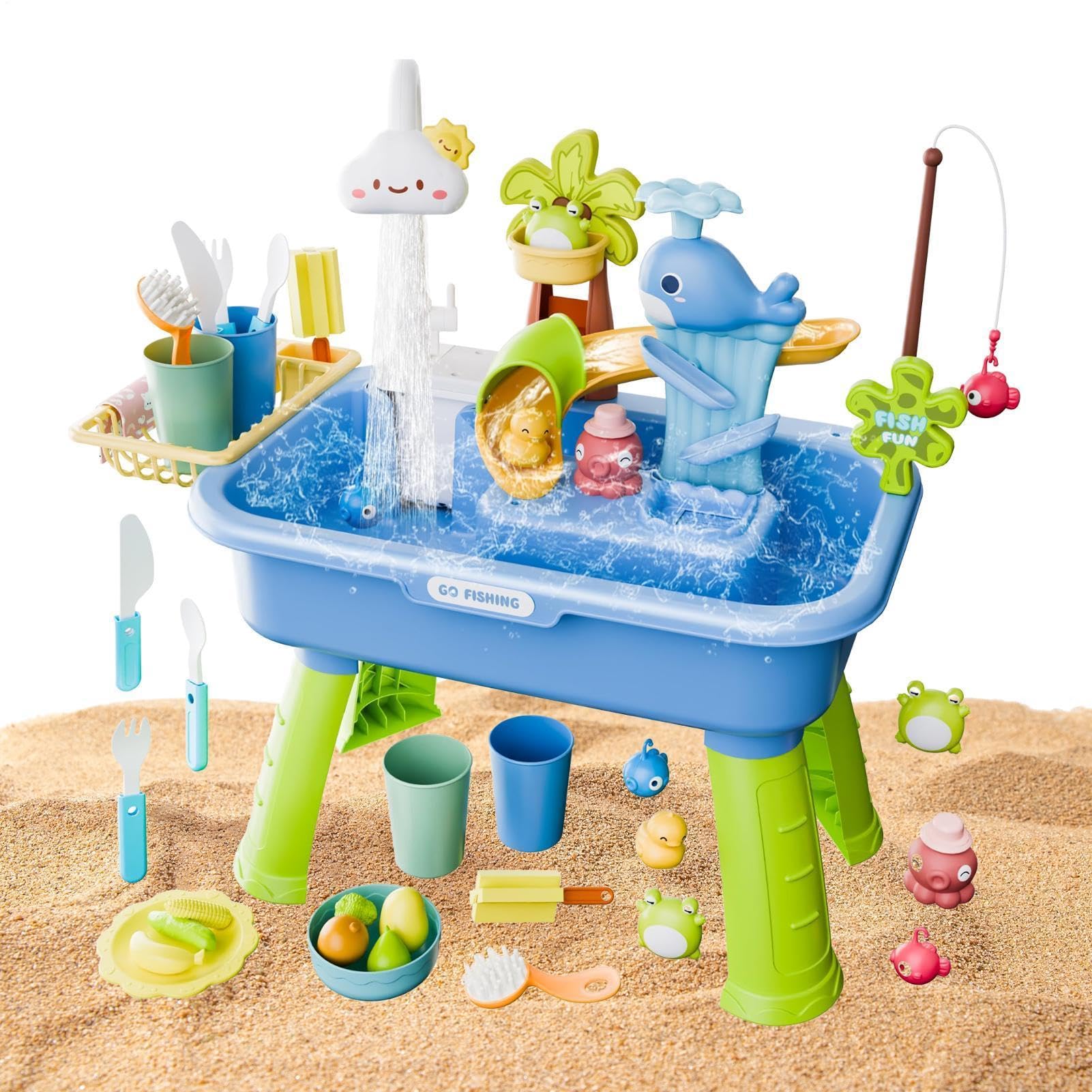 Water Play Table Kids, Activity Sensory Playsets, Toy Sink With Running Water And Pump, 54x29x53cm, For Ages 4-8 Childs Boys Girls Summer Outdoor Birthday.