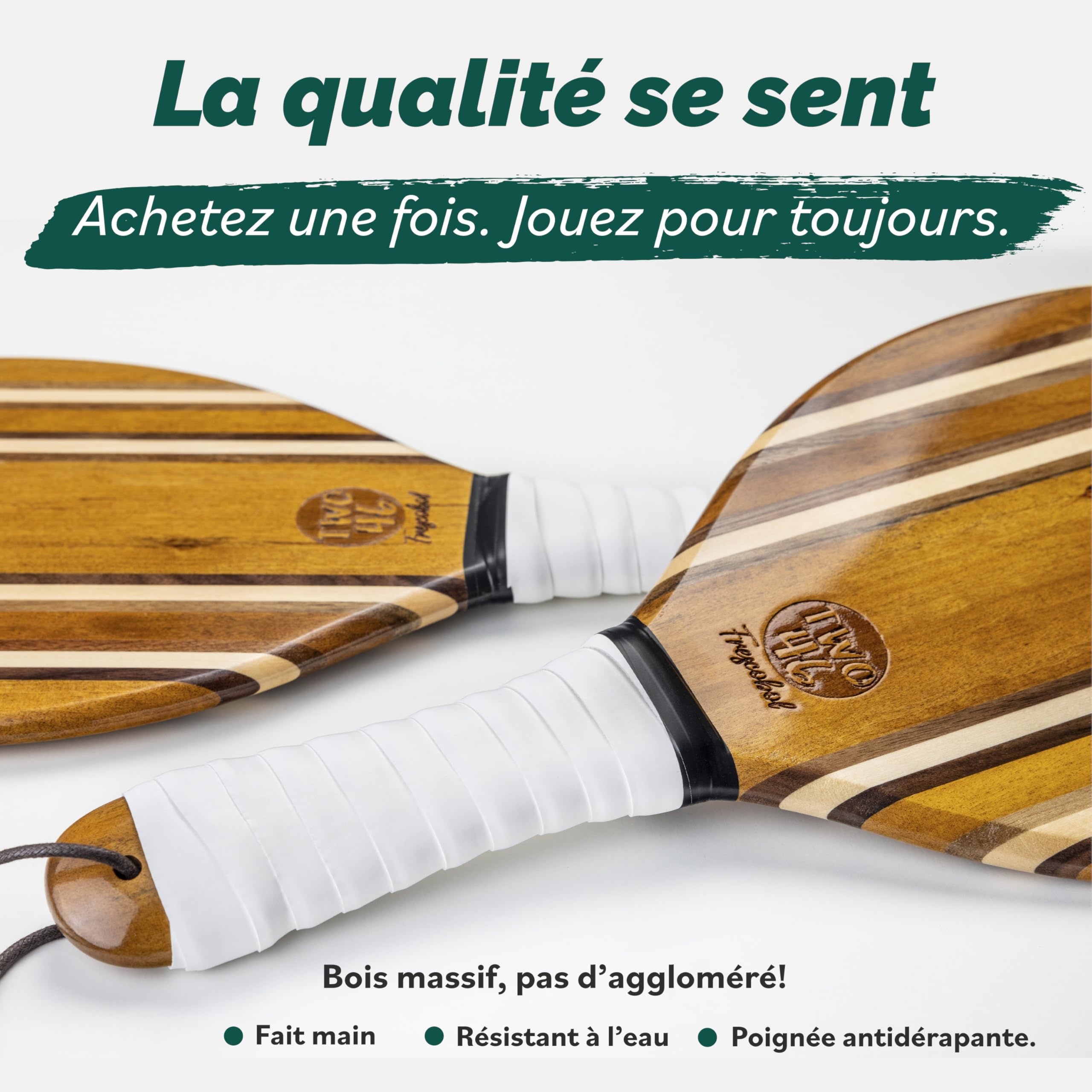 Set De Raquettes De Plage Two46 – Frescobol, Bois Dur Fait Main, Avec Balle Souple Et Speedball