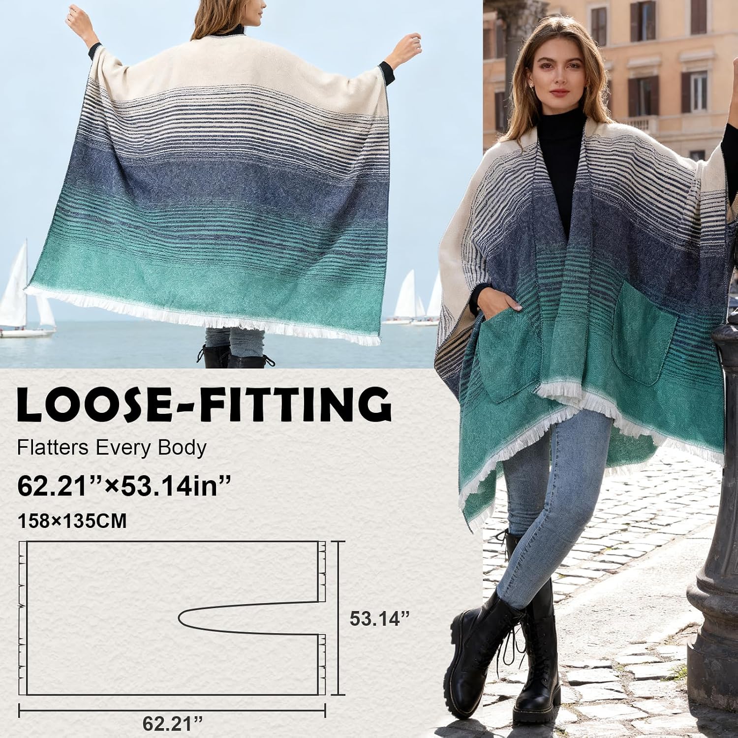 Ladiery Women's Winter Shawl Wrap, Elegant Soft Fleece Poncho with Tie or Pocket Style, Cozy for Wedding, Church and Evening