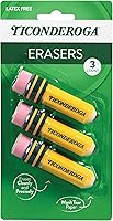 Ticonderoga Pencil-Shaped Yellow Erasers, Latex-Free Smudge-Free, 3-Pack for School Office Home