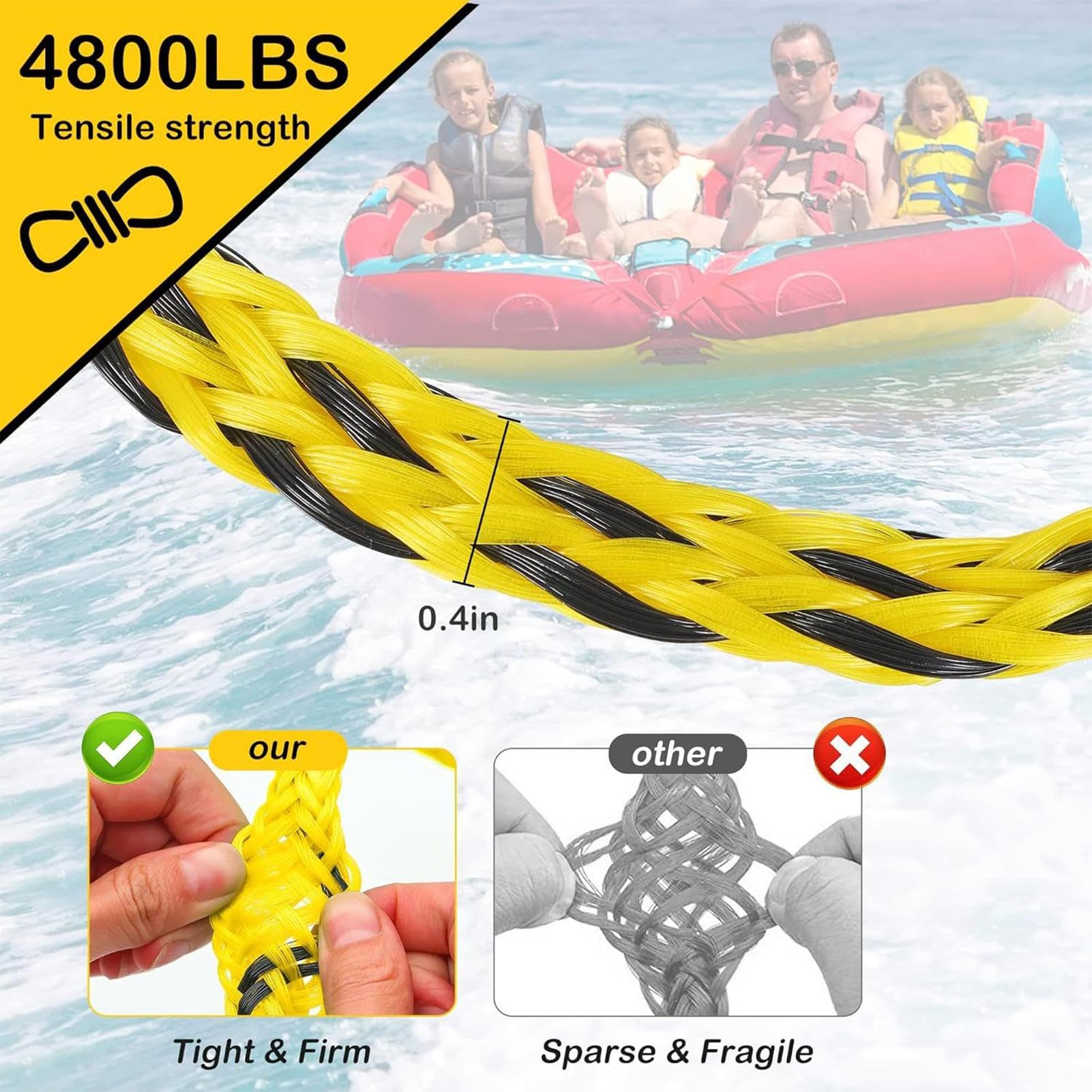 Corde de Remorquage pour Ski,Harnais de Remorquage pour Bouée Tubing et Contrôle du Bateau | Système de Traction Résistant pour Sports Nautiques - Débutants et Passionnés