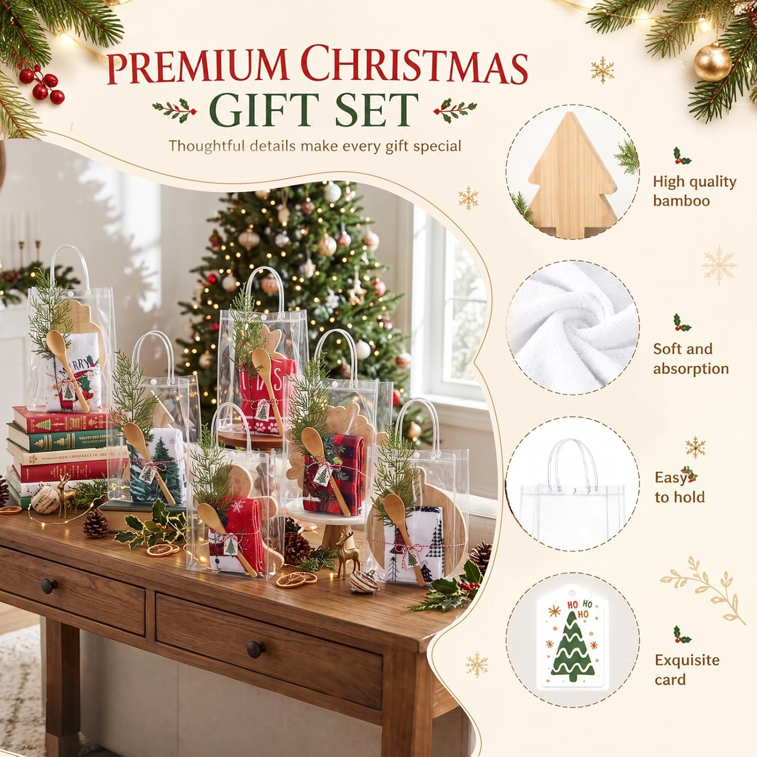 6 Set Christmas Kitchen Gift Set Xmas Bamboo Cutting Board, Holiday