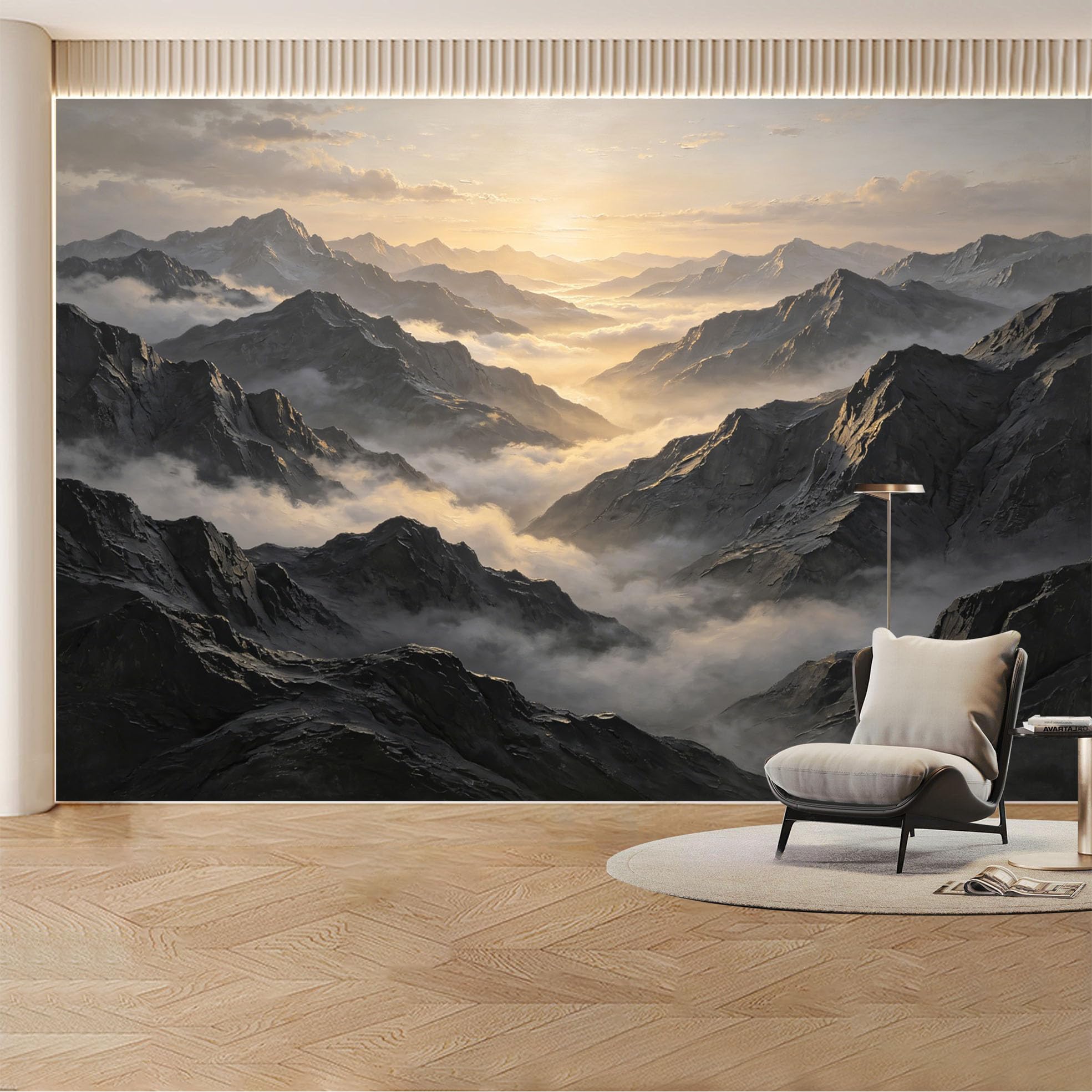 Custom Wall Mural Wallpaper Mountain Landscape 3D Effect Large Wall Art Nature Misty Sunset Removable SelfAdhesive Large Photo for Living Room， Bedroom， Office