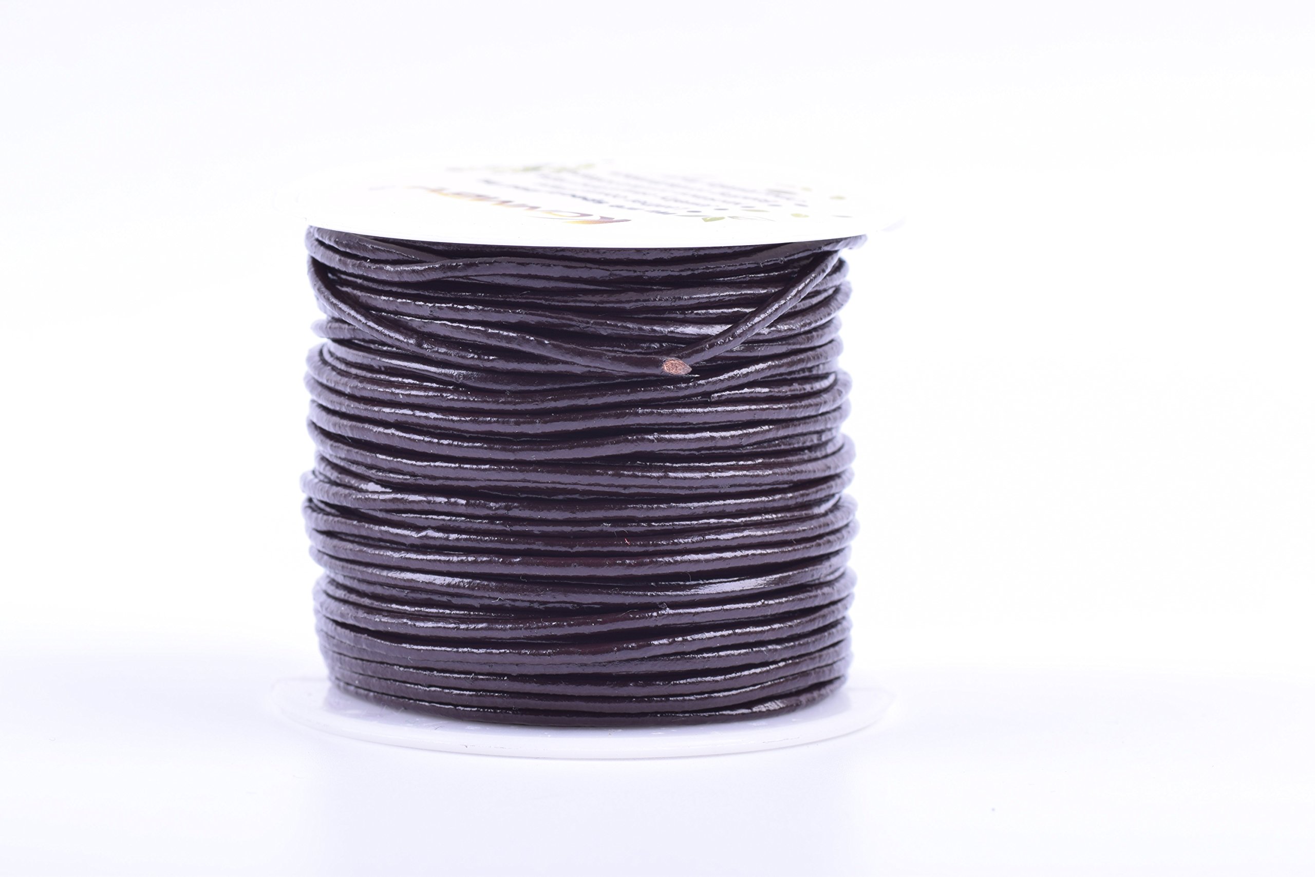 Konmay Brown 1 Roll 22.75 Meters 1.5Mm Dark Round Real Leather Cord For Jewellery Making And Crafting