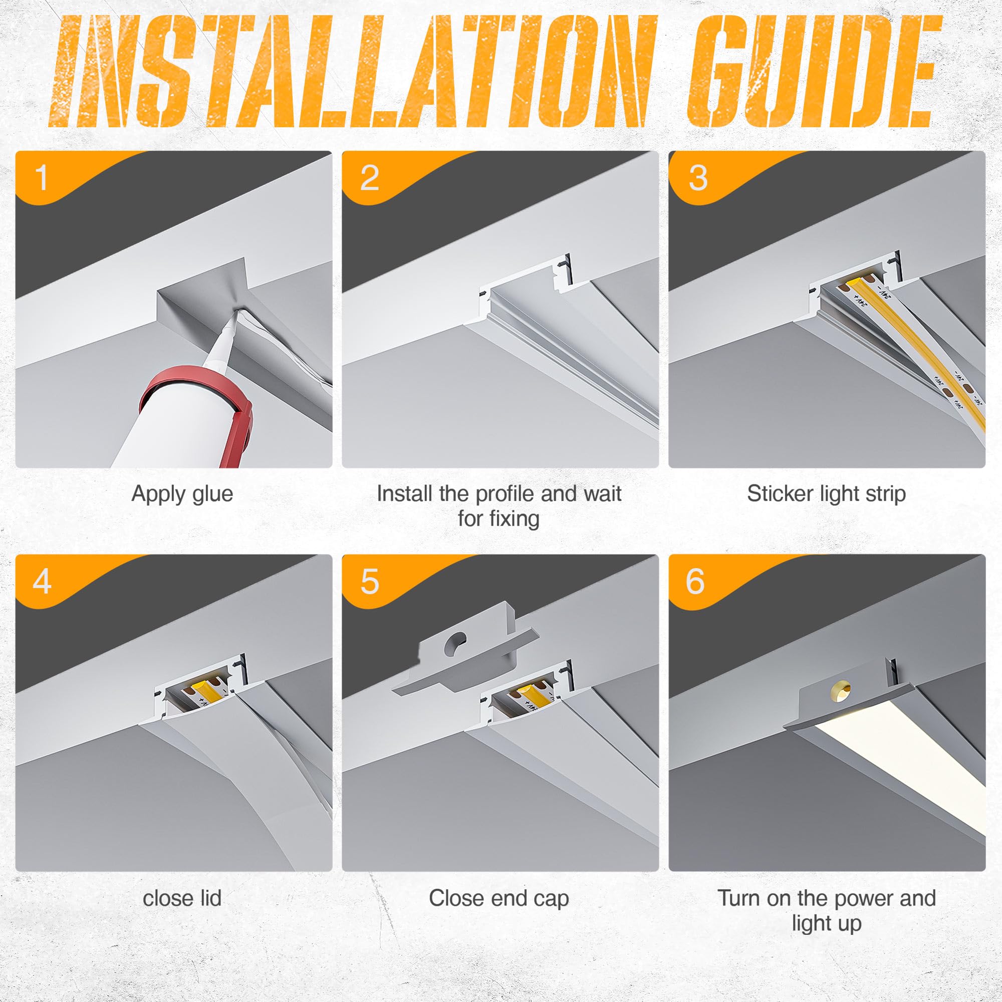 Perfil Aluminio Tira LED 2m (6 Unidades), Perfil LED con Difusor LED Opaco, Canaleta Tira LED para Tiras de Hasta 12mm, Incluye Tapas y Clips de Montaje - Tamaño 24.7 × 7mm (6*2M(Total 12M))