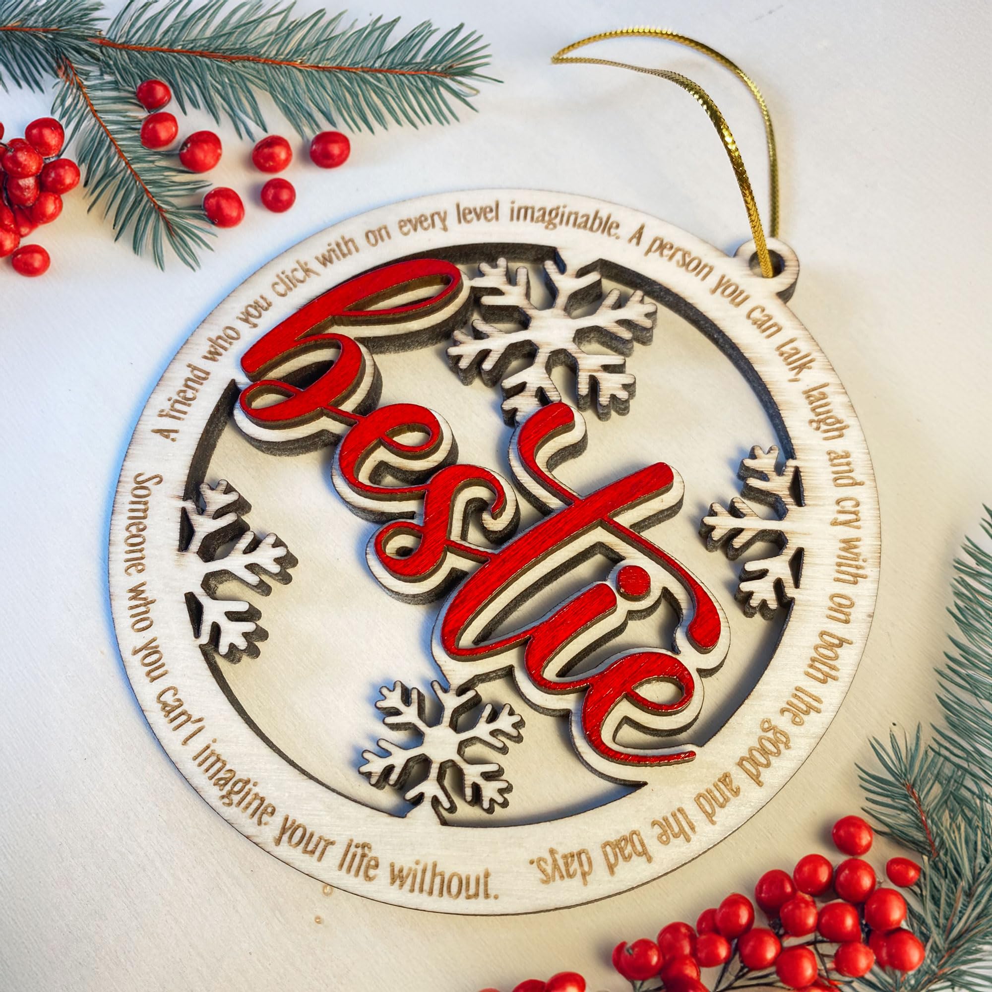 Bestie Christmas Ornament, Wooden Keepsake, Perfect Friendship Gift for BFF, Personalized Bestie Holiday Decor, Best Friend Christmas Tree Decoration