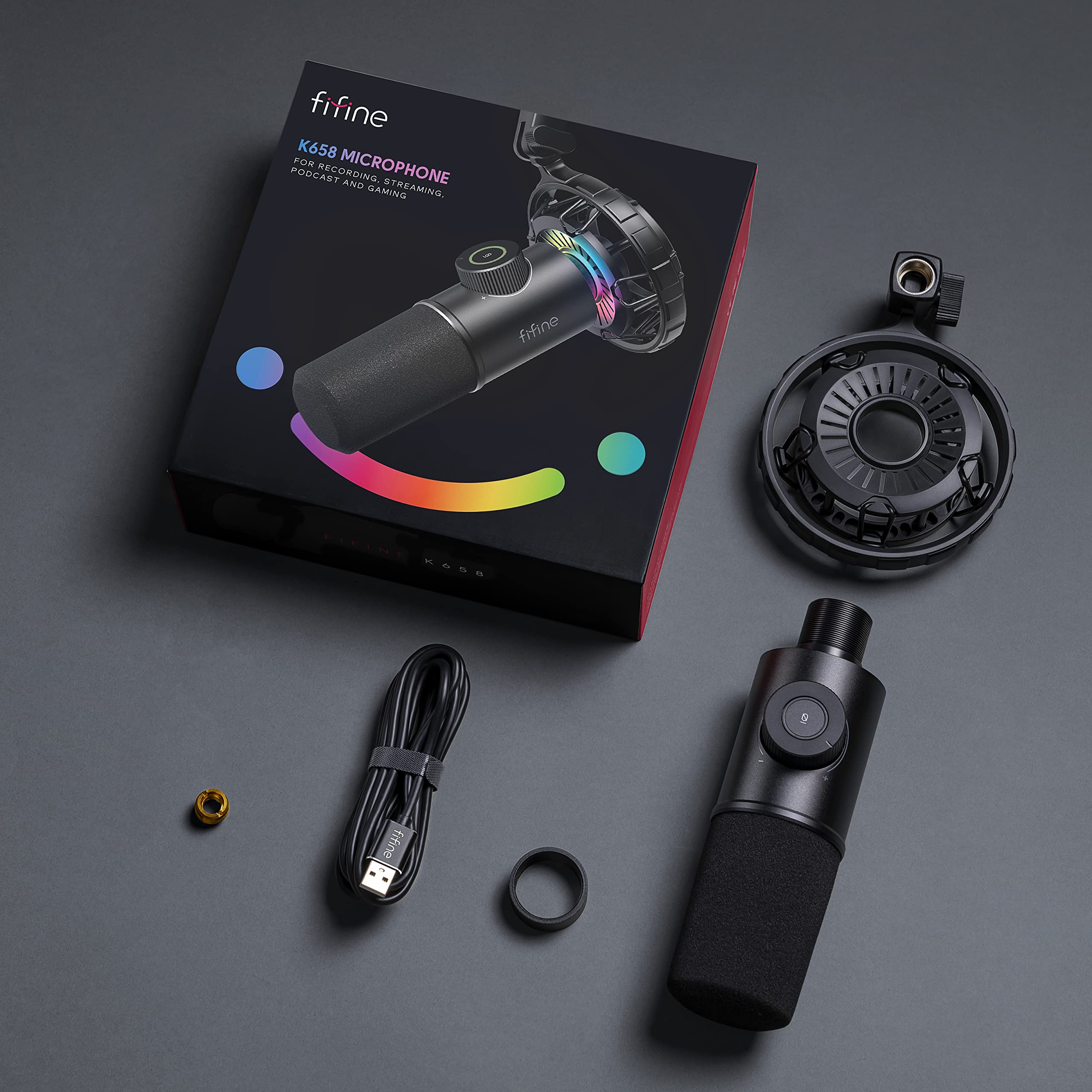 FIFINE USB Micro Gaming, Dynamiques Microphone PC PS4 PS5 pour Streaming Podcast Studio, Bouton de Silence & 3,5mm Prise Casque, Plug and Play Microphone Cardioïde pour Diffusion en Continu
