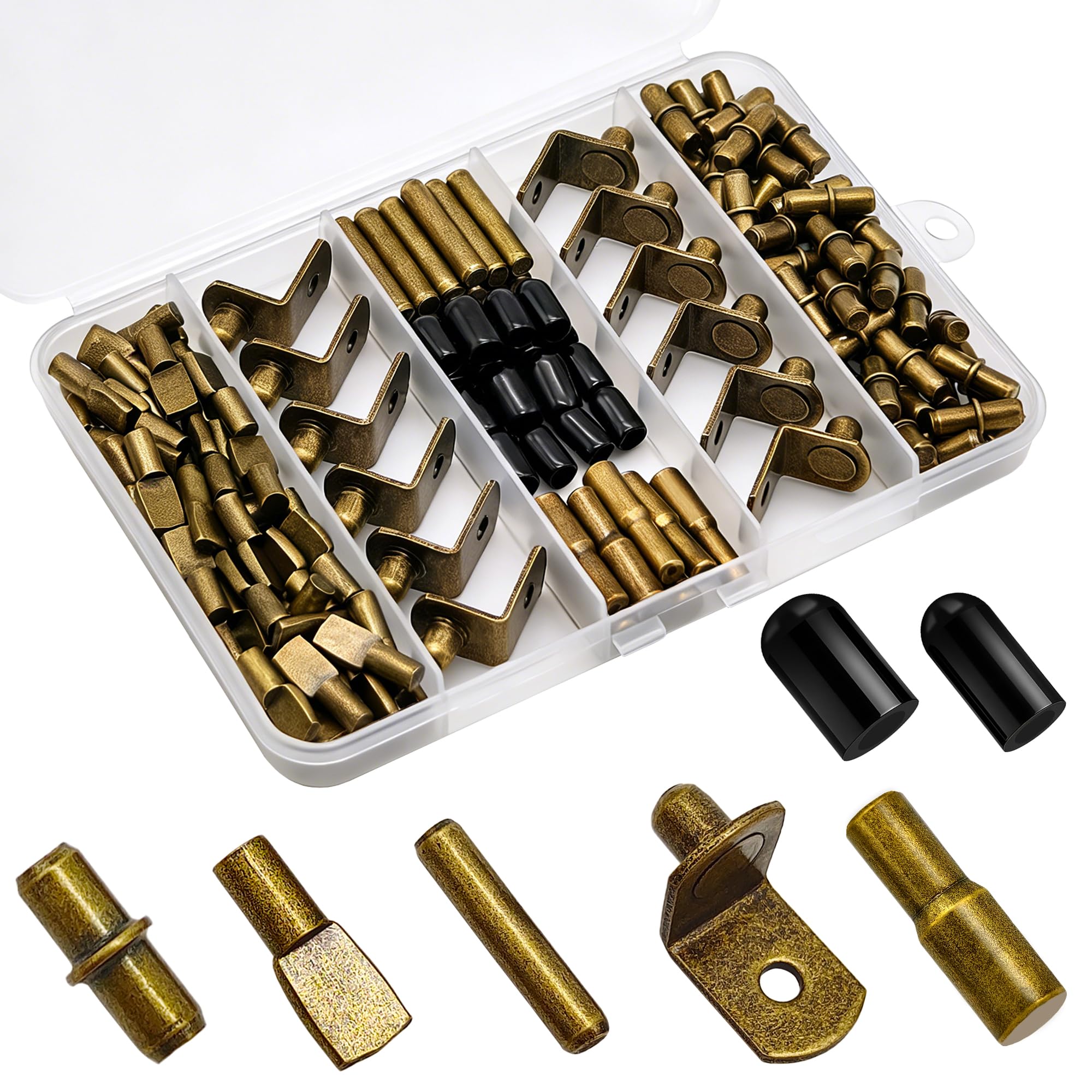 144 Pcs Shelf Pins Pegs Kit,5 Styles Metal Shelf Support Pegs,Cabinet Pegs for Shelves,Dual Diameter Shelf Pins with Silicone Covers,Shelf Bracket Holders for Furniture Glass Corner & Wood Shelves — Amazon image 9