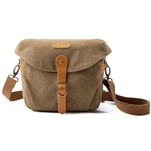 BAGSMART Camera Bag, SLR DSLR Canvas Crossbody Camera Case, Compact Camera Shoulder Bag with Rain Cover for Women and Men, Khaki