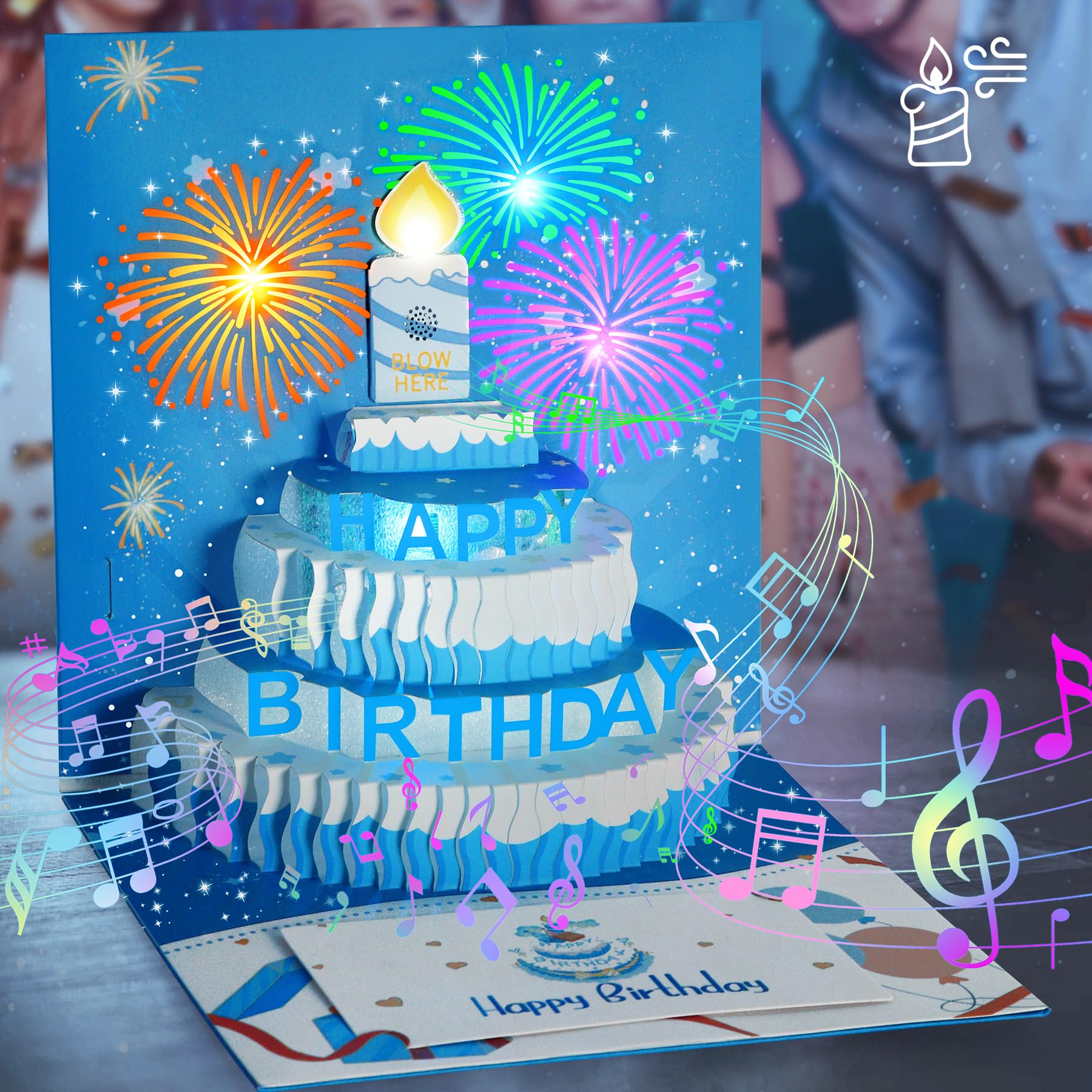 Biglietto Di Auguri Musicale 3D Pop-up Con Candela LED Soffiabile - Per Compleanno Donna/Uomo - Con Luce E Musica - Regalo Per Mamma, Marito, Amici