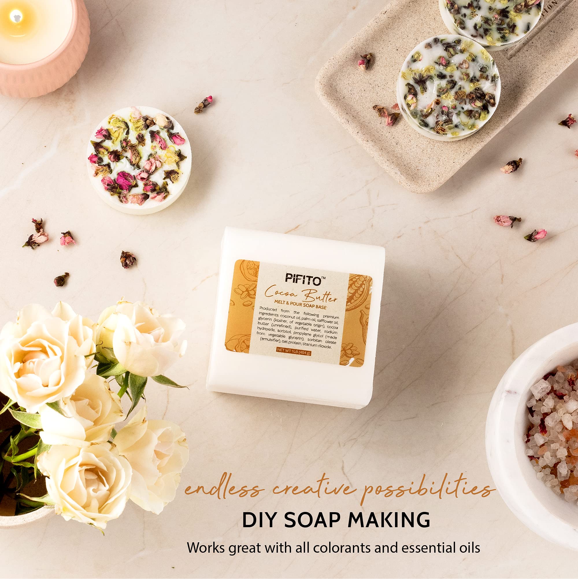 Pifito Premium burro di cacao base per sapone da sciogliere e versare, base di sapone naturale alla glicerina vegetale – eccellente sapone fatto a mano 5 lb