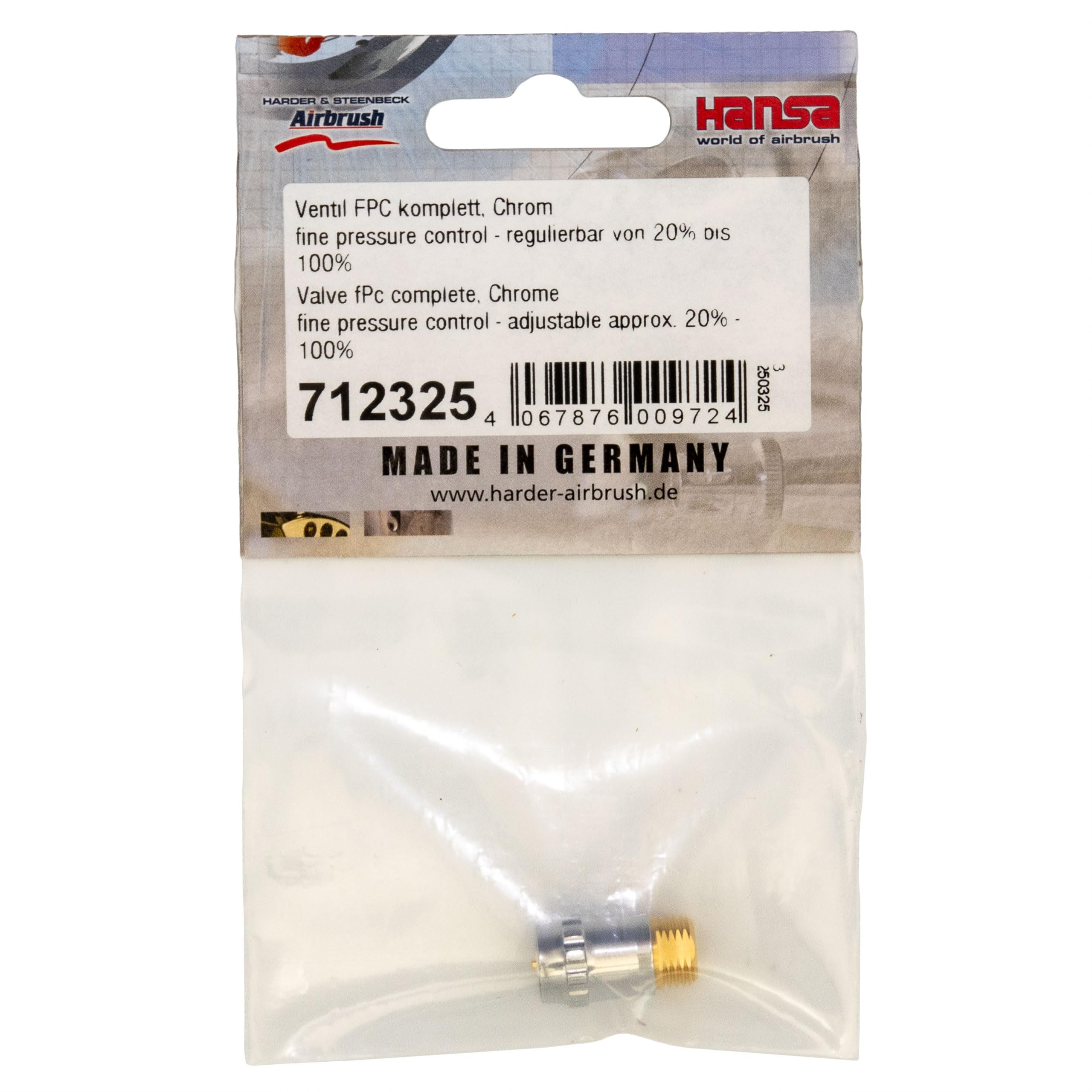 Harder & Steenbeck Valvola cromata fPc 712325 per la Regolazione fine dell'Aria Adatta a Tutti Gli aerografi