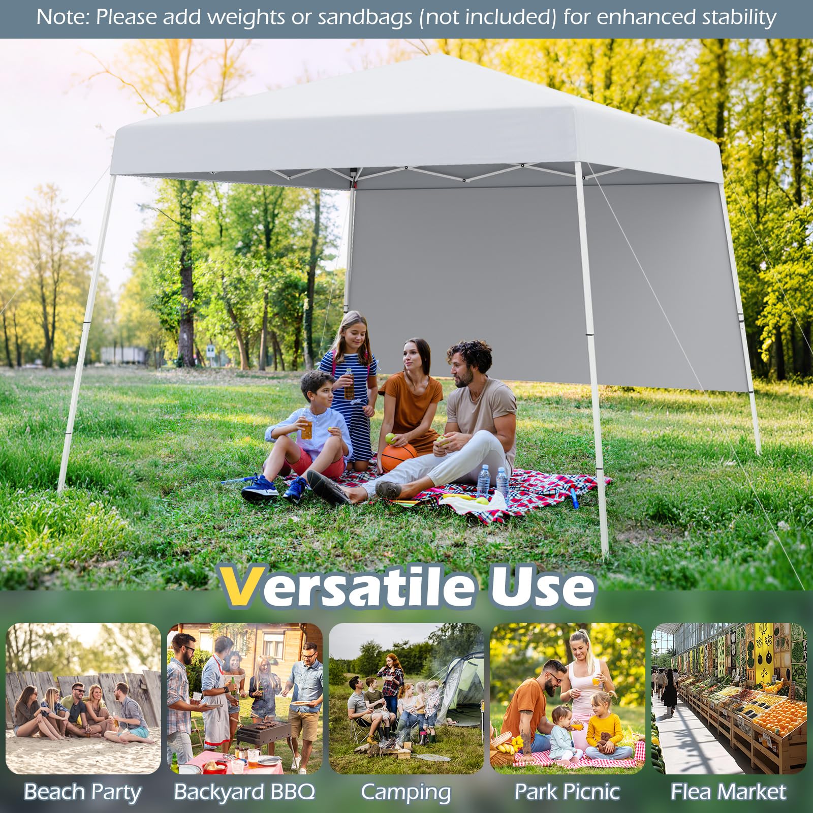 COSTWAY Tonnelle de Jardin 3 x 3 M avec Panneau Latéral, Tente Réception Pliant avec Sac à Dos Portable 4 Piquets Protection Solaire Montage Facile, pour Fête Camping Pique-Nique (Blanc)