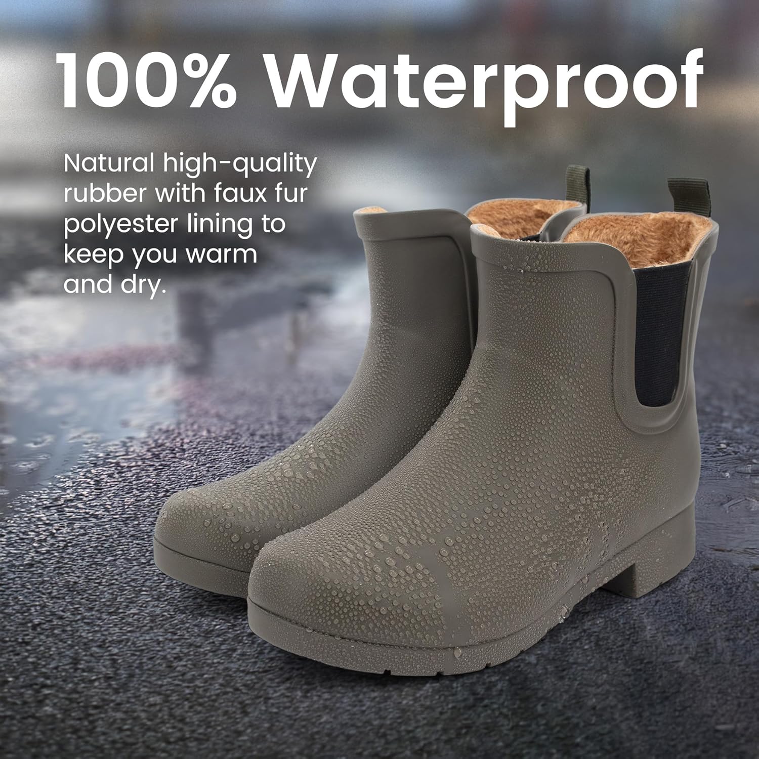 Chooka Women’s Waterproof Chelsea Bootie – Plush Lined, Slip-On Rain Ankle Boots - Image 8