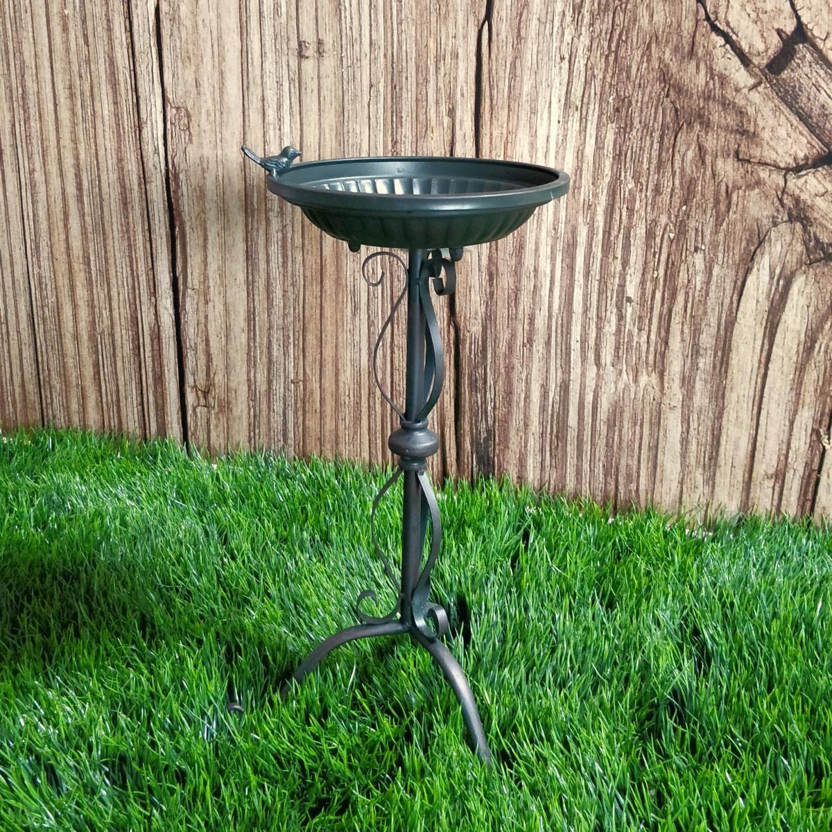 DARO DEKO Metall Vogel-Tränke anthrazit 68cm Vogelbad Wassertränke Gartendekoration