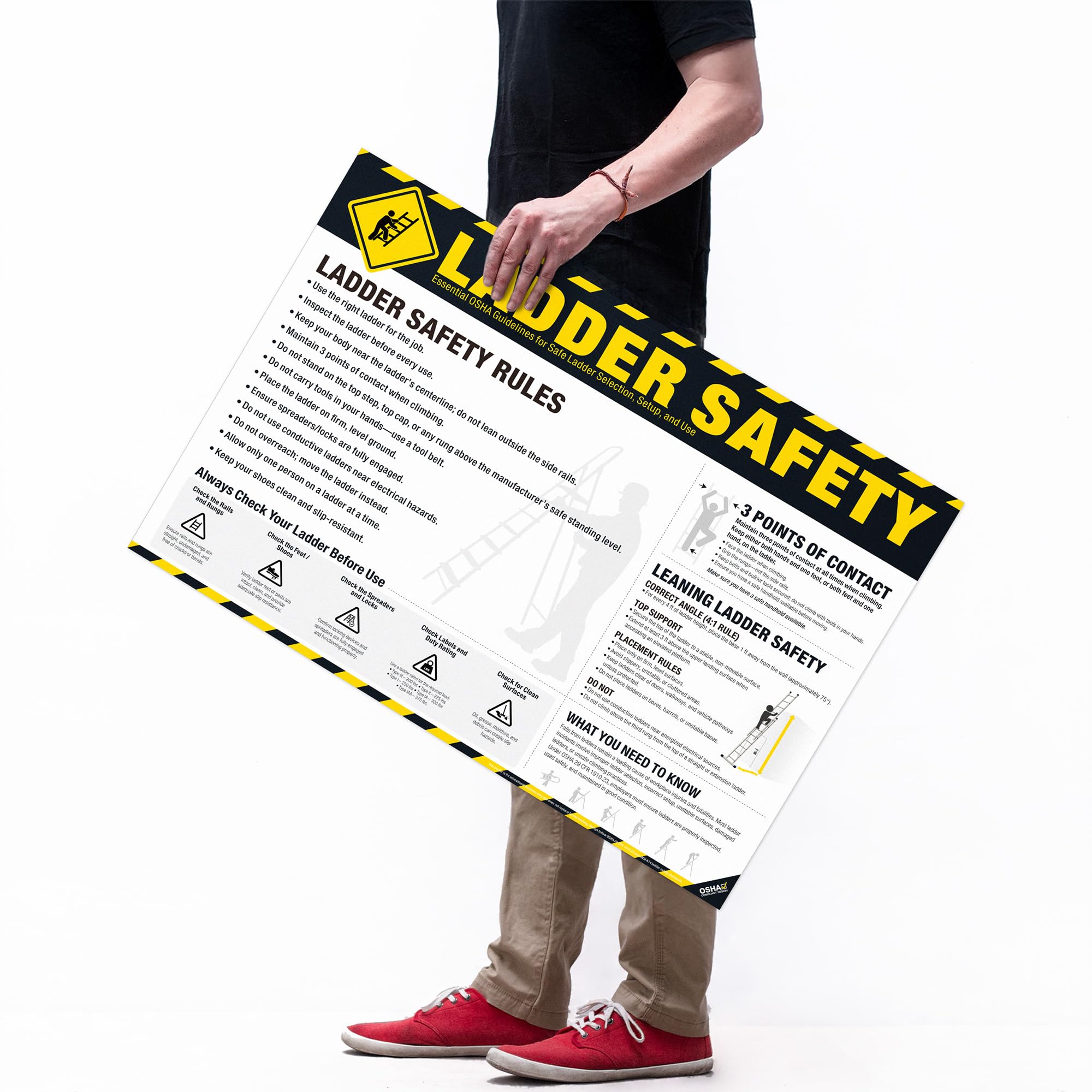 Ladder Safety Poster – OSHA Ladder Safe Rules & 3 Points of Contact Chart Guide, Workplace Inspection & Safety Training Sign Poster — Amazon image 2