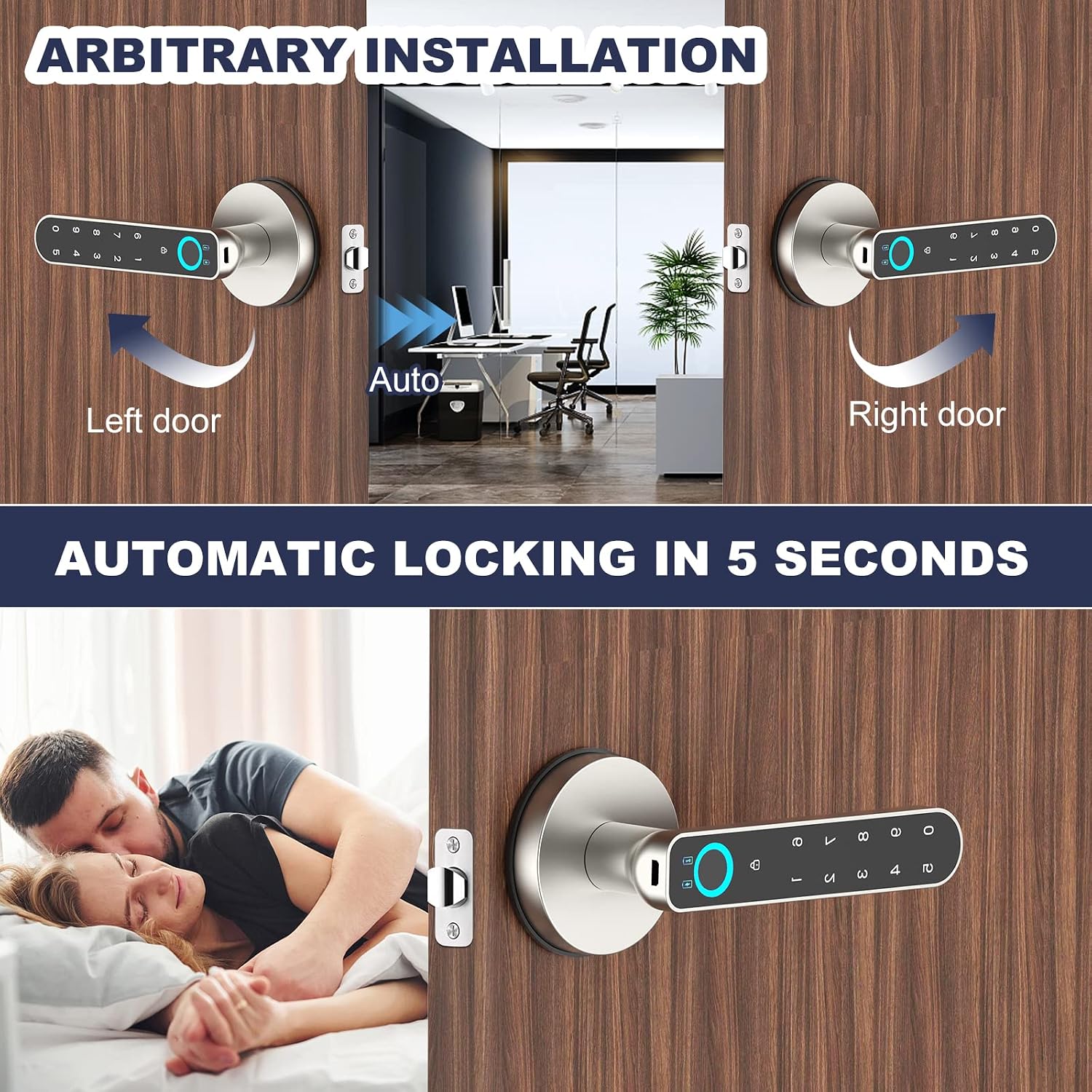 Fingerprint Door Lock, Smart Code biometric Door Lock，with passcode keypad keyless Entry Door Handle，for Bedroom Home Hotel Office Apartment Blac