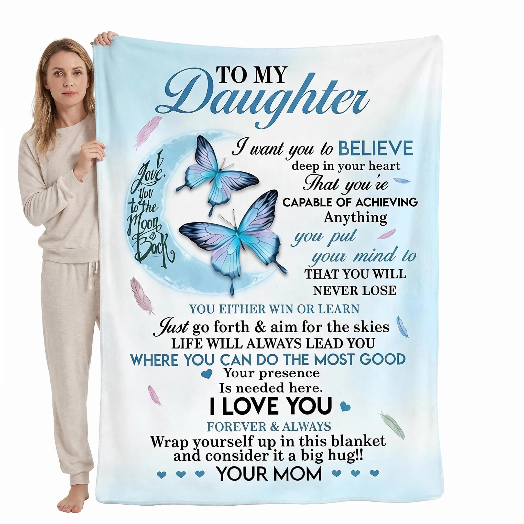 Cadeau d'anniversaire fille : couverture To My Daughter 150x200cm en polaire flanelle bleue