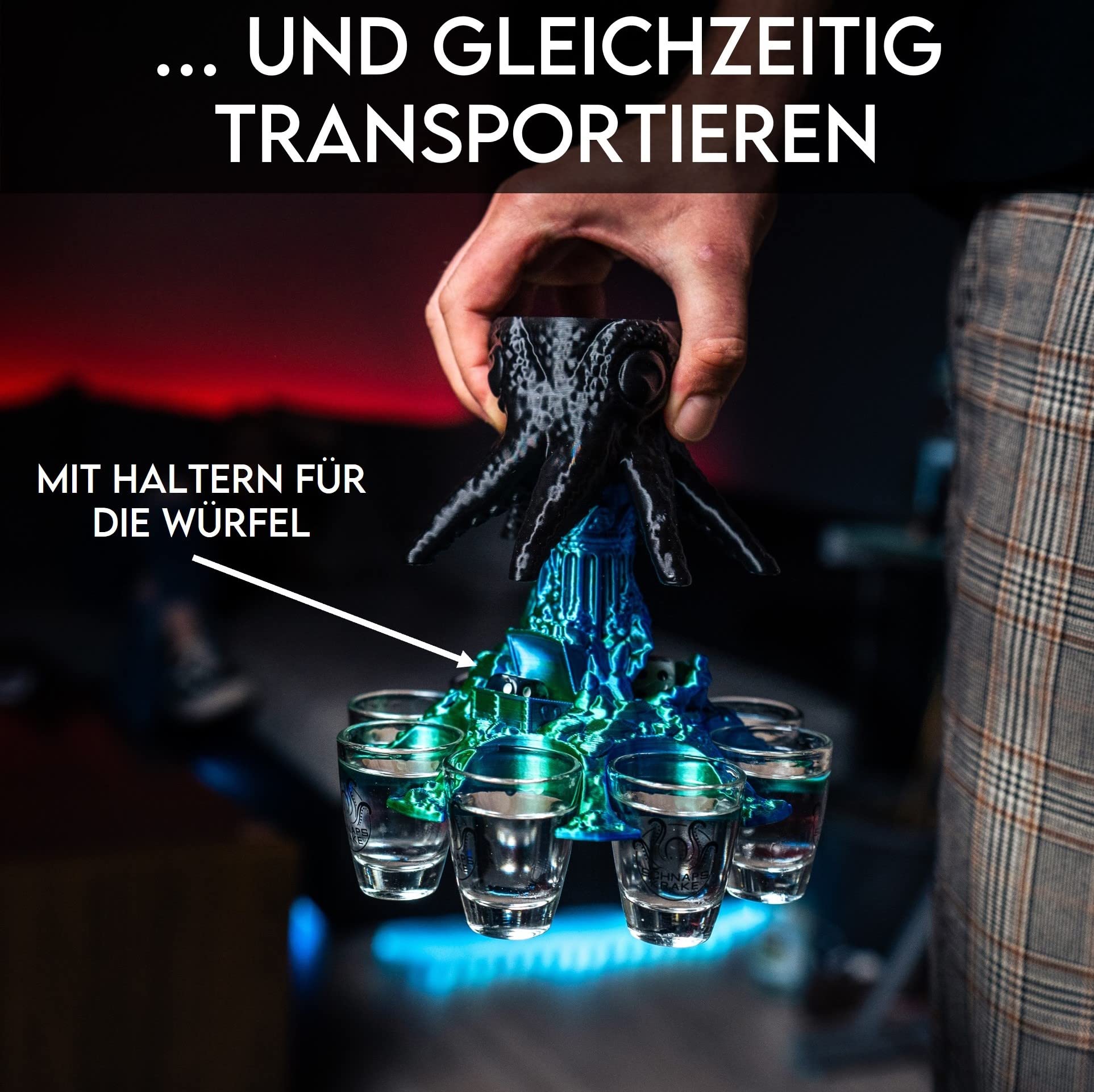 Königskrake Spiele Set Mystic Blau - 8 Gläser, Würfel, Spieleheft - Made in Germany