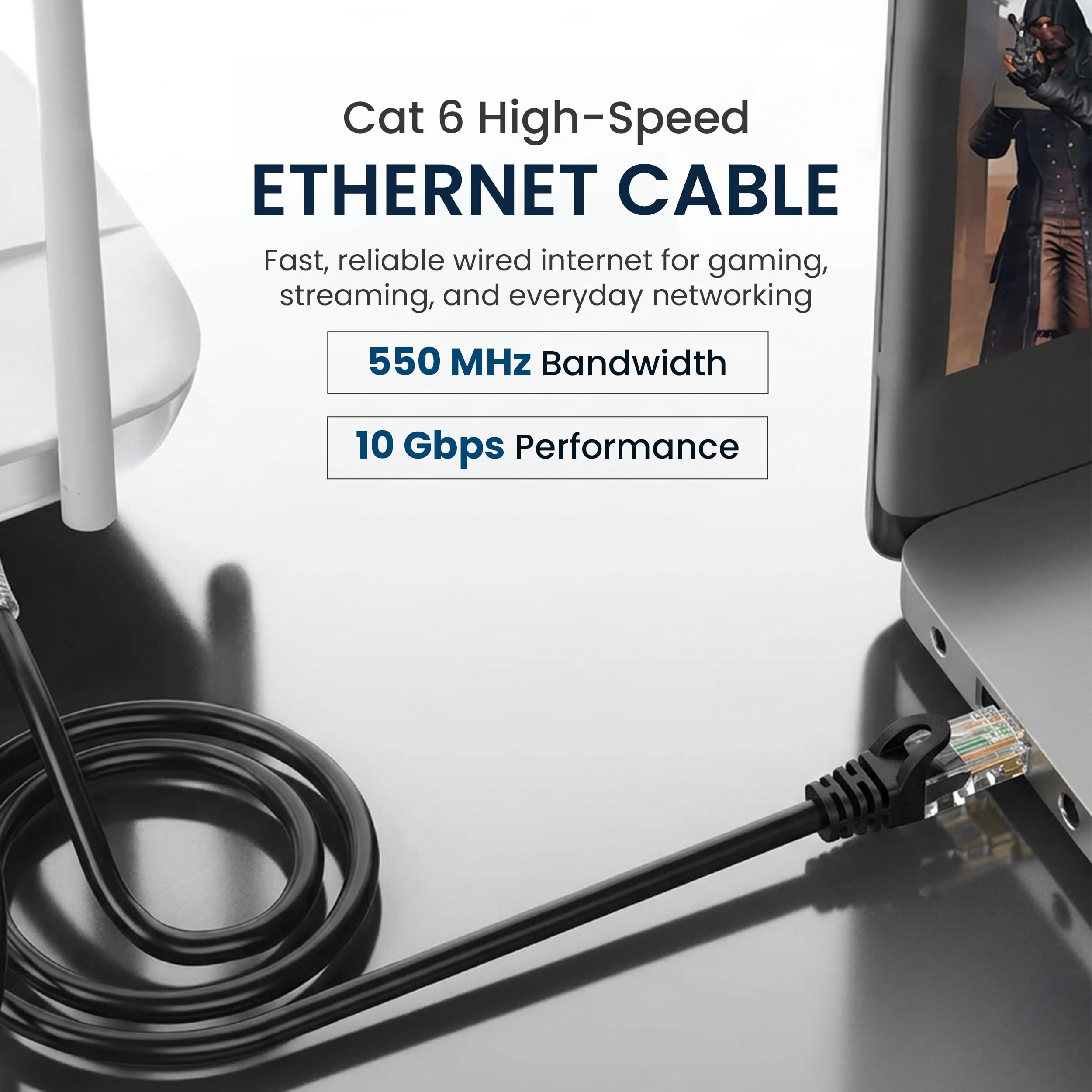 Cmple (557-N) Kabel Ethernet Cat6 10 Gb/s, kabel sieciowy komputerowy z pozłacanymi złączami RJ45, 550 MHz, 15 m, niebieski