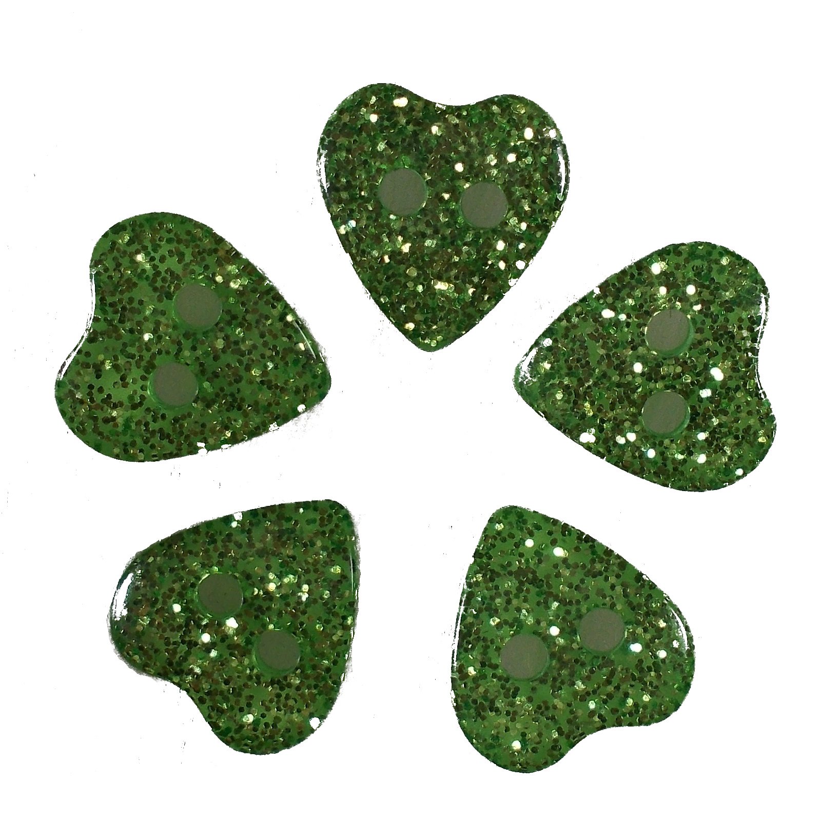 Push The Button Green Colour Glitter Heart Shape Buttons 15Mm (, 5)