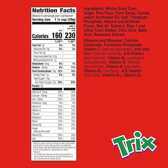 Trix Breakfast Cereal, 6 Fruity Shapes, Made with Whole Grain, 10.7 oz