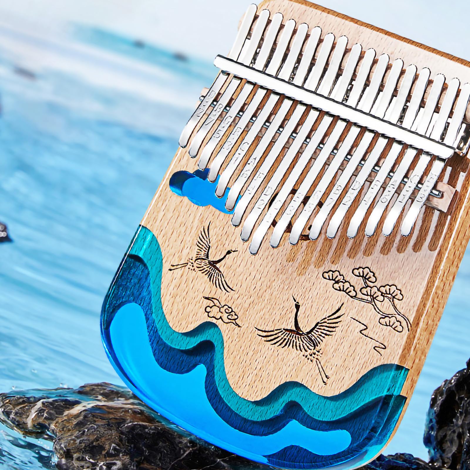 Daumenklavier, Tragbares Daumenklavier Mit Mehreren Tönen, Mini-Harz-Kalimba-Fingerzupfmusikinstrument Für Kinder Und Erwachsene, Musikalische Weihnachtsgeschenke(17 Tonkran)