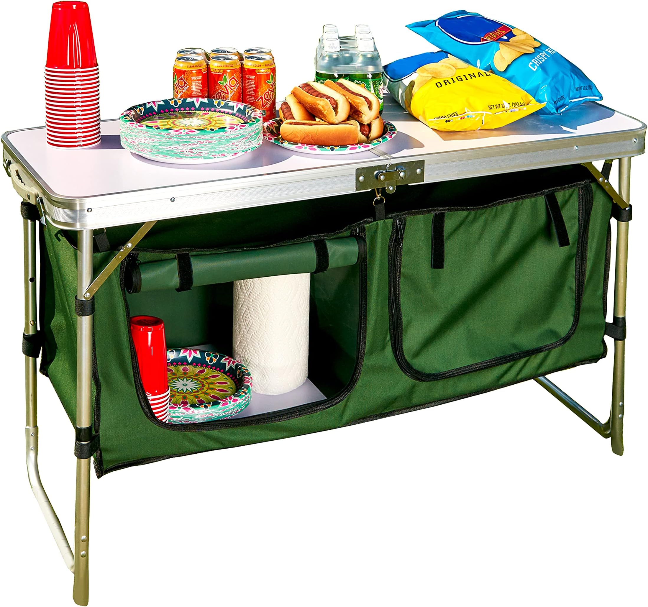 The Lakeside Collection Portable Outdoor Camping Table with Storage
