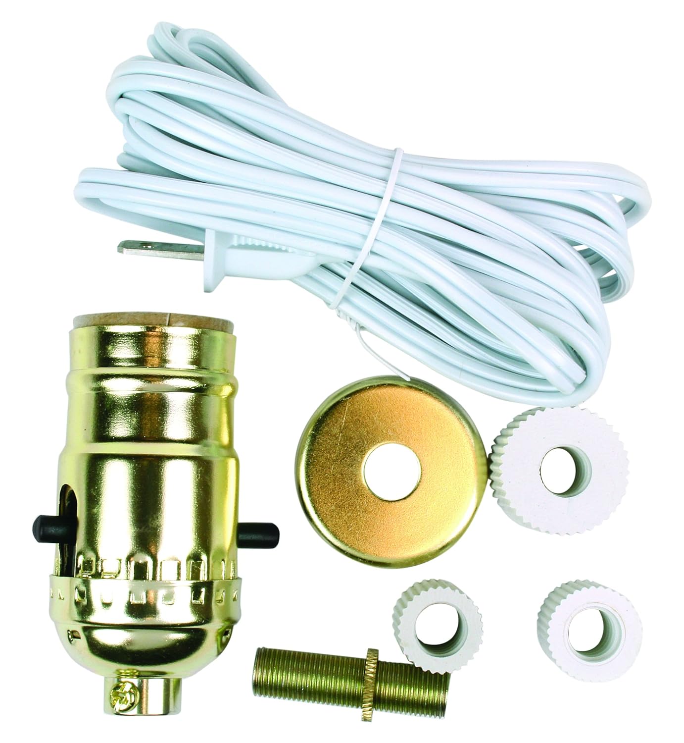Jandorf 60131 Lamp Kit, Make-A-Lamp with Bottle Adapters Brass Finish, White