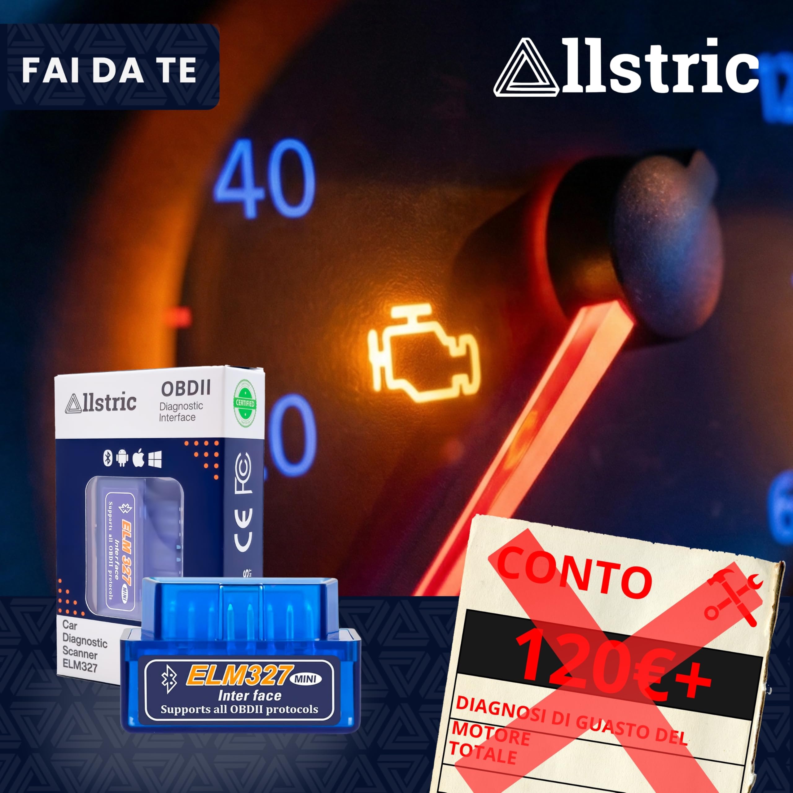 OBD2 Auto Diagnostica. ELM327 Lettore e Strumento di Diagnostica Bluetooth. OBD2 Macchina Diagnosi per Veicoli OBD2 dal 1996 | Non per Elettrici/Ibridi/Camion